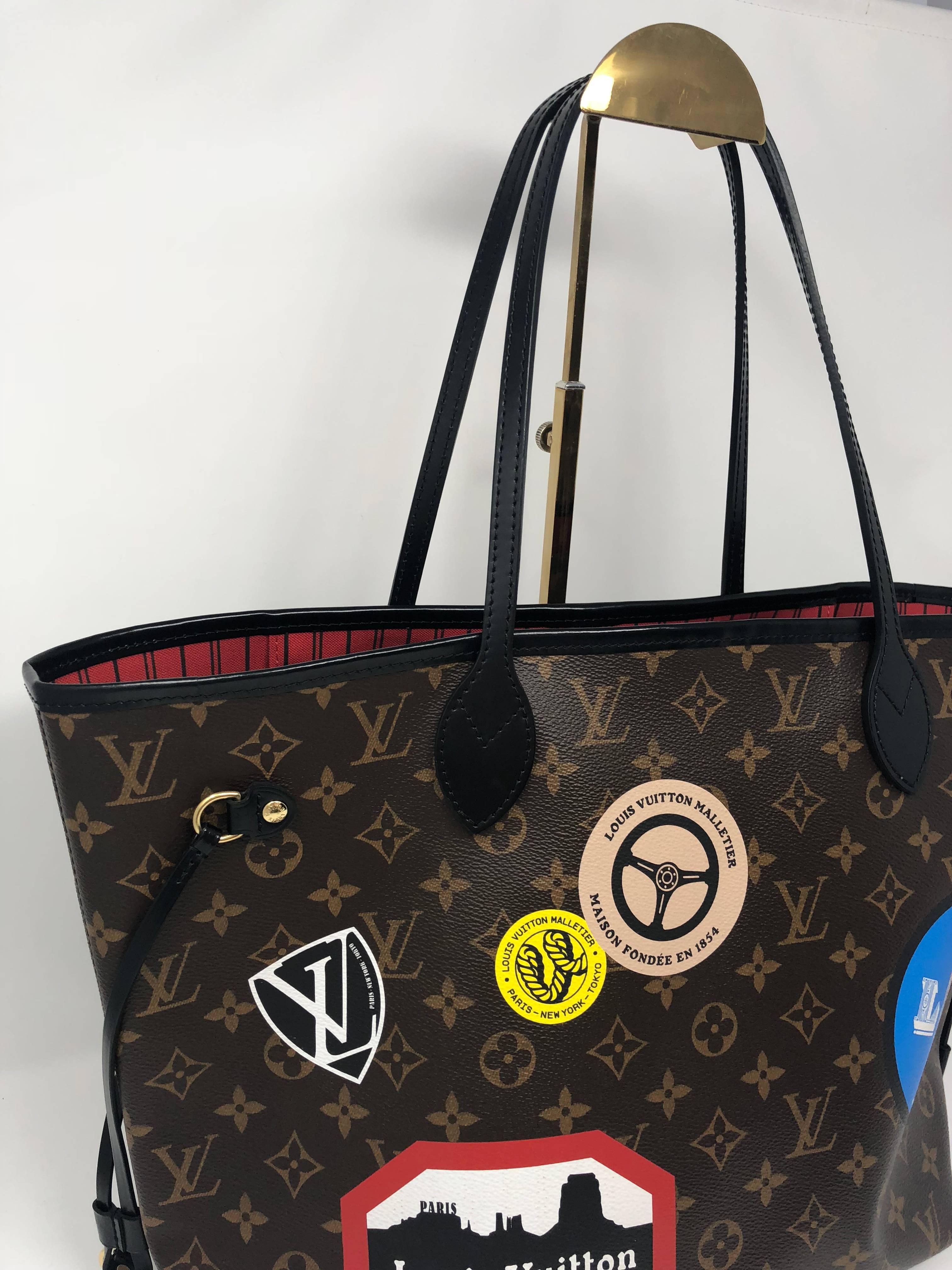Authentic Monogram World Tour Louis Vuitton Neverfull MM from 2016 Fall/Winter Collection. Designed by Nicholas Ghesquiere.  Red interior canvas. Mint condition.