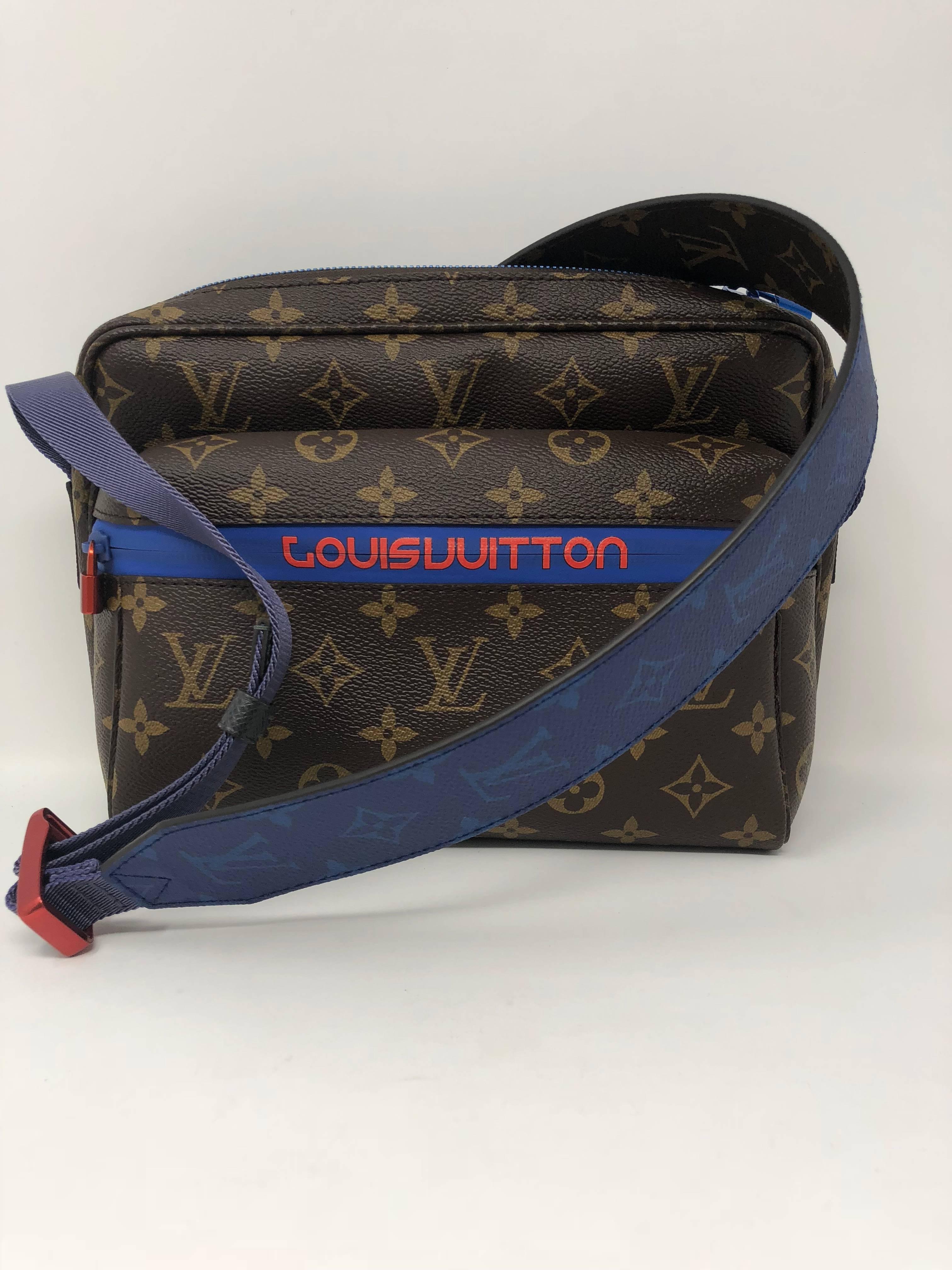 Louis Vuitton messenger monogram outdoor Blue Pacific Split.  Unveiled by Kim Jones at the 2018 Spring-Summer show. Sold out and limited edition.  This crossbody features sporty details like scuba zips and sporty webbing. Brand new condition and