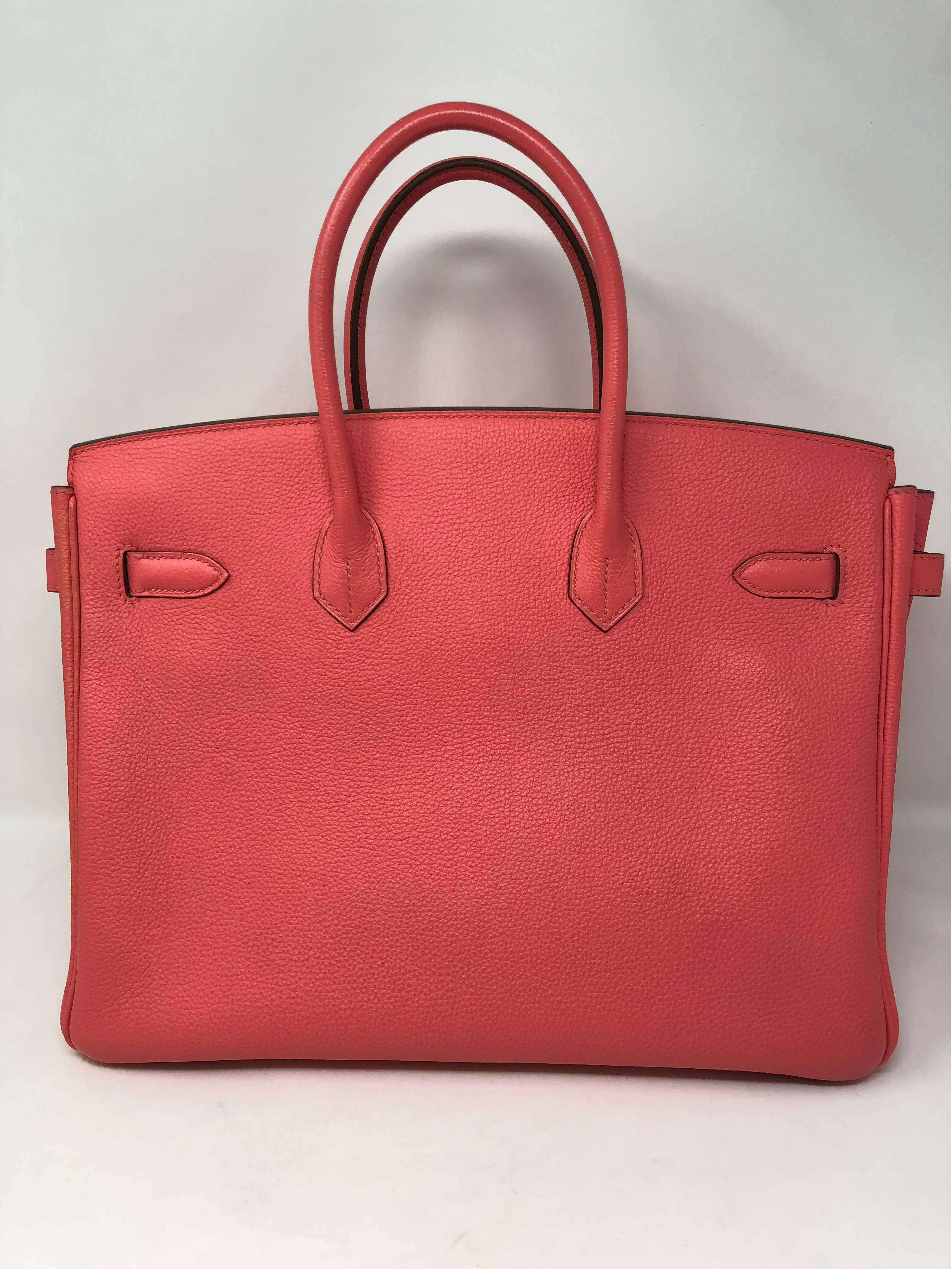 Hermes Birkin 35 in Bubble gum pink color with silver hardware. Bag is like new condition from 2012 and has a little storage smell. 