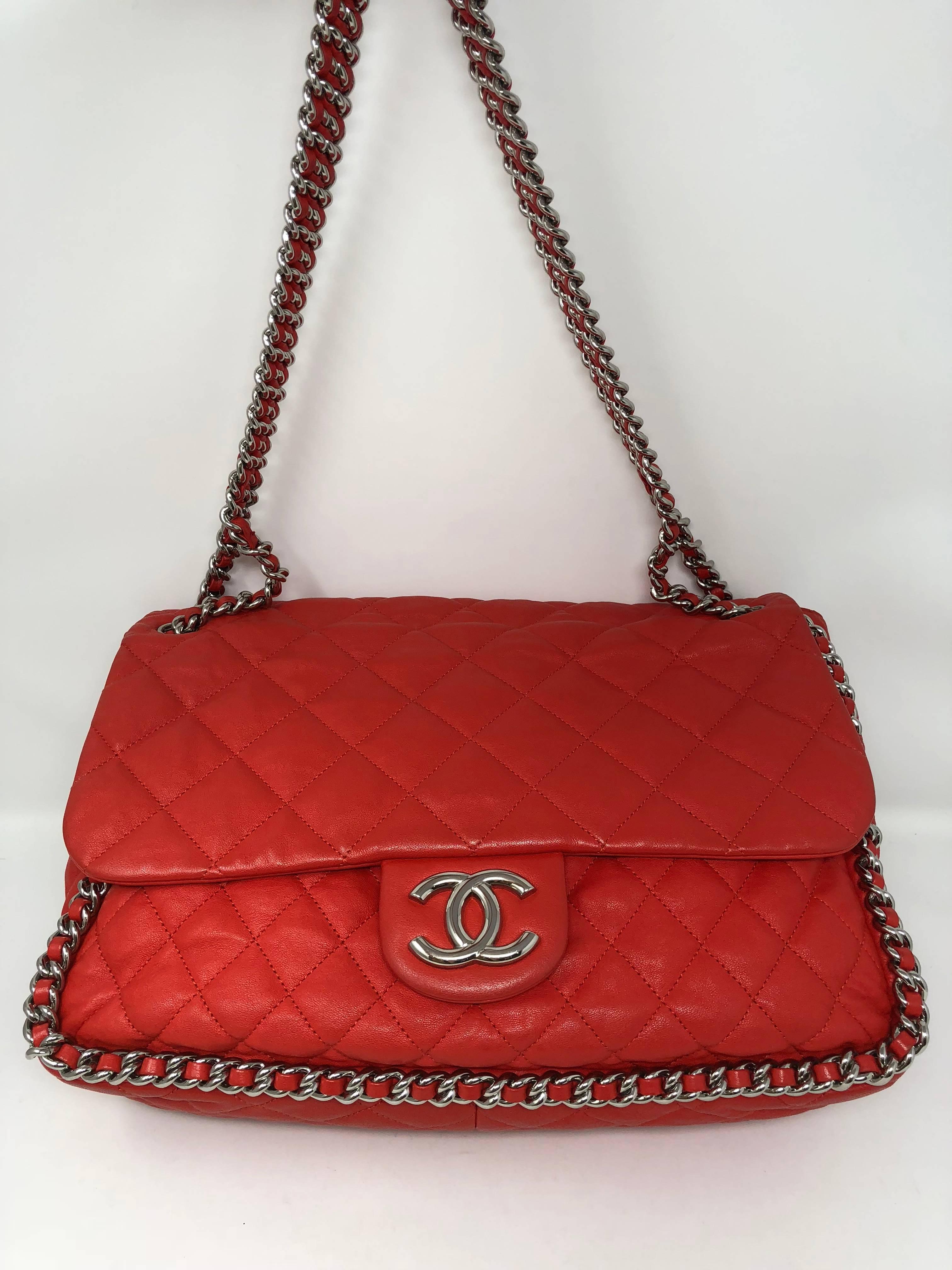 Chanel Red Chain Around Bag In Excellent Condition In Athens, GA