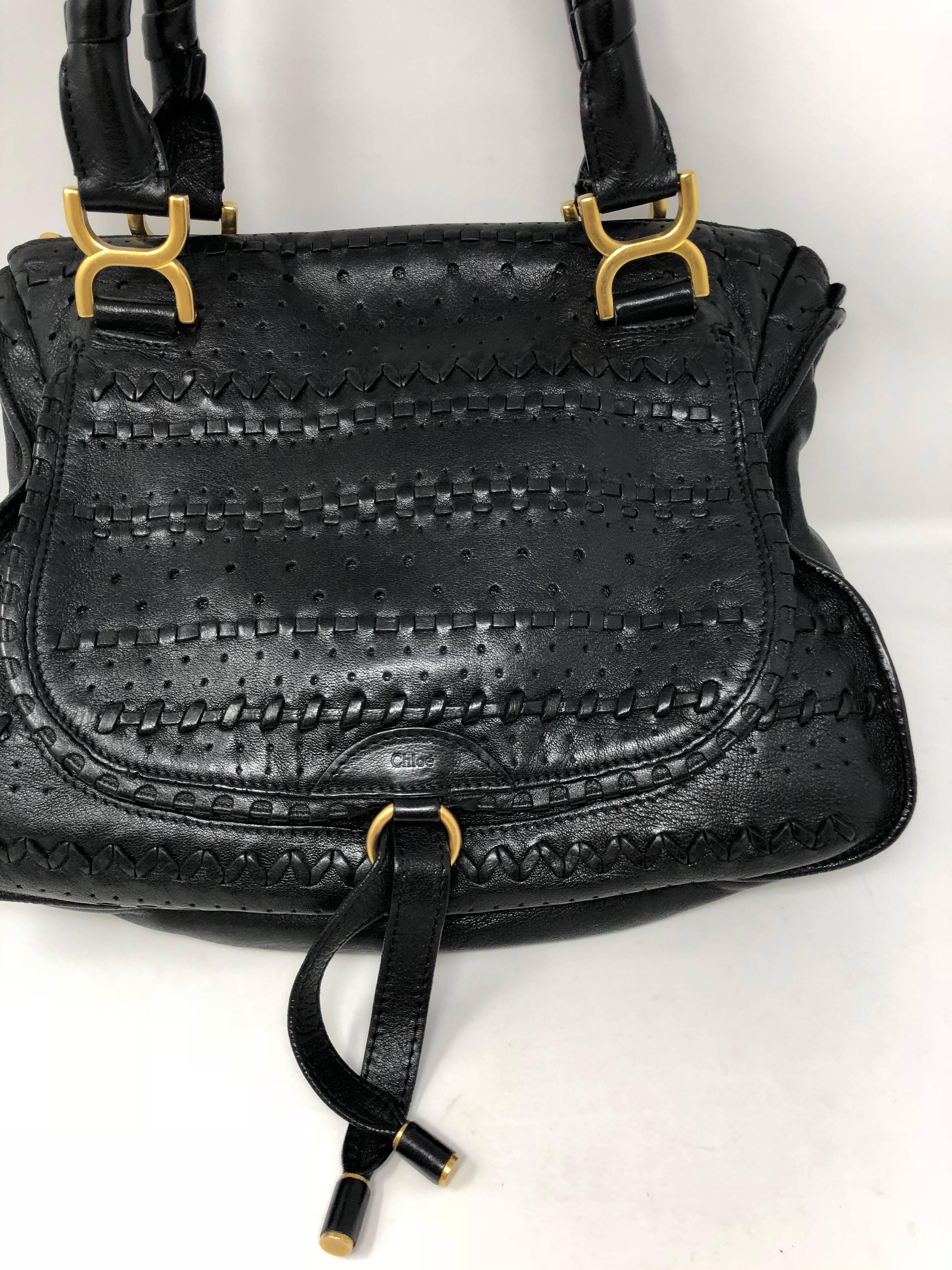 Chloe Embroidered Marcie Black Hobo Bag In Excellent Condition In Athens, GA
