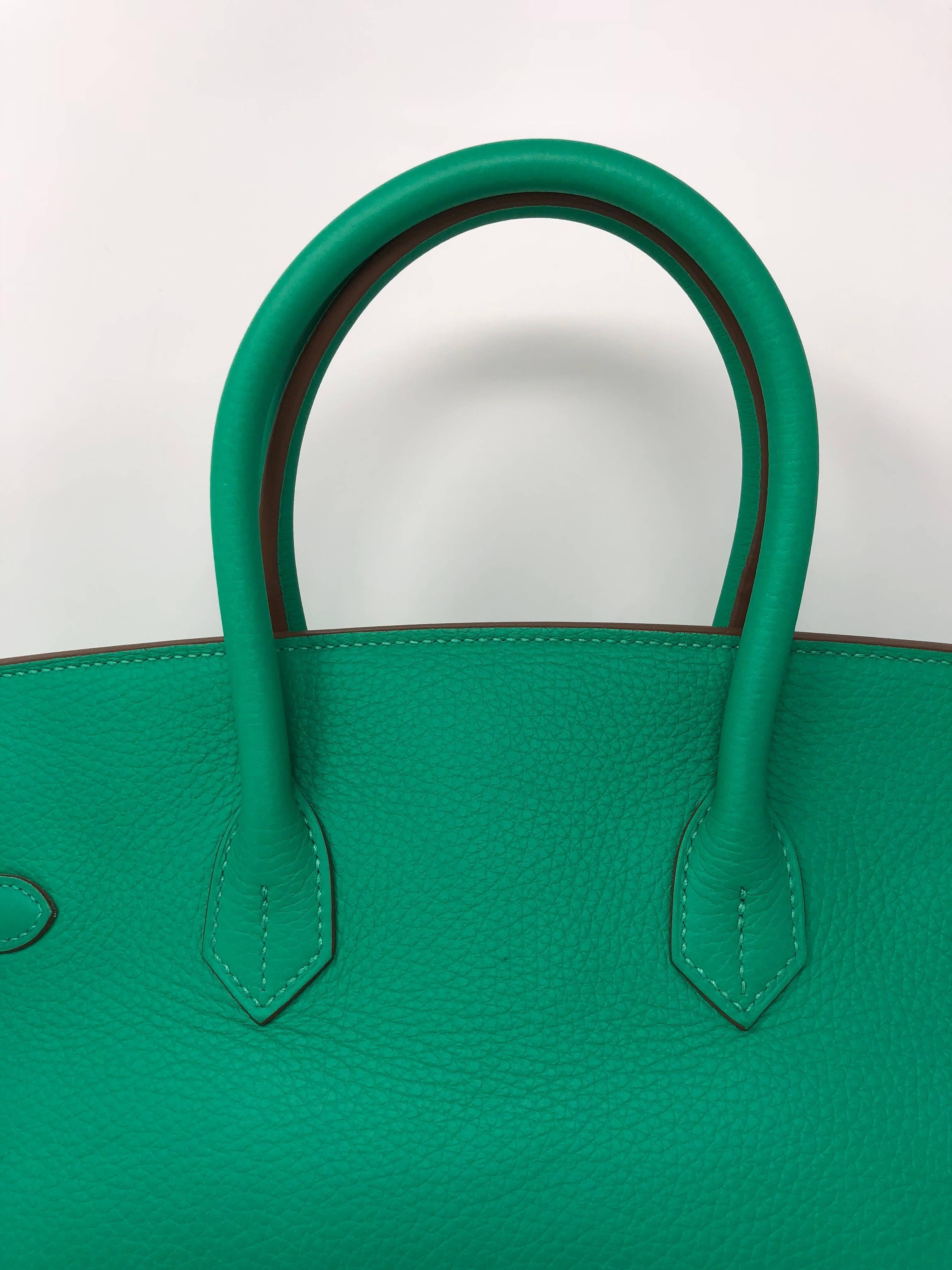 Hermes Menthe Clemence Leather Birkin 35 Bag In Good Condition In Athens, GA