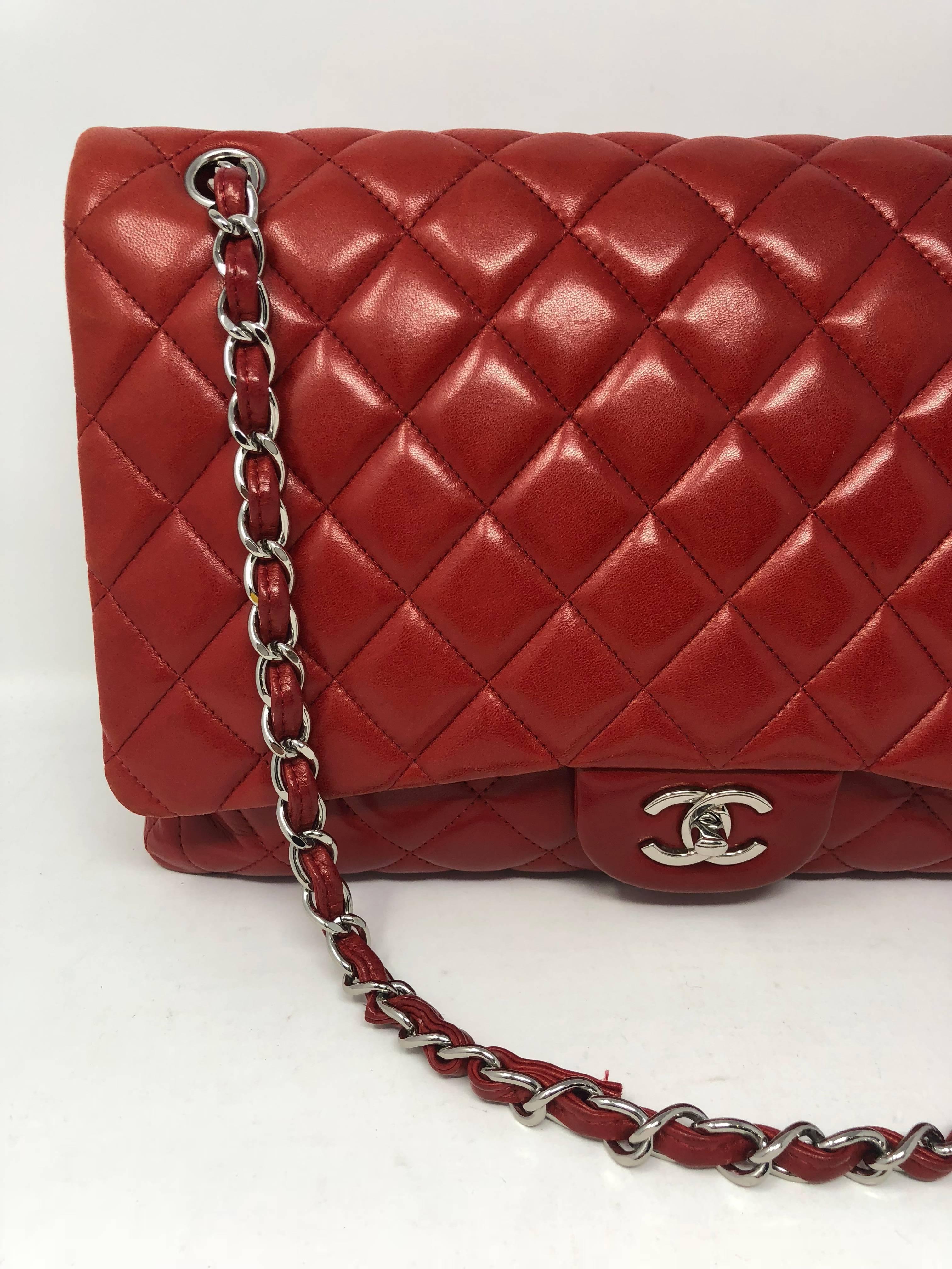 Brown Red Chanel Maxi Lambskin Bag