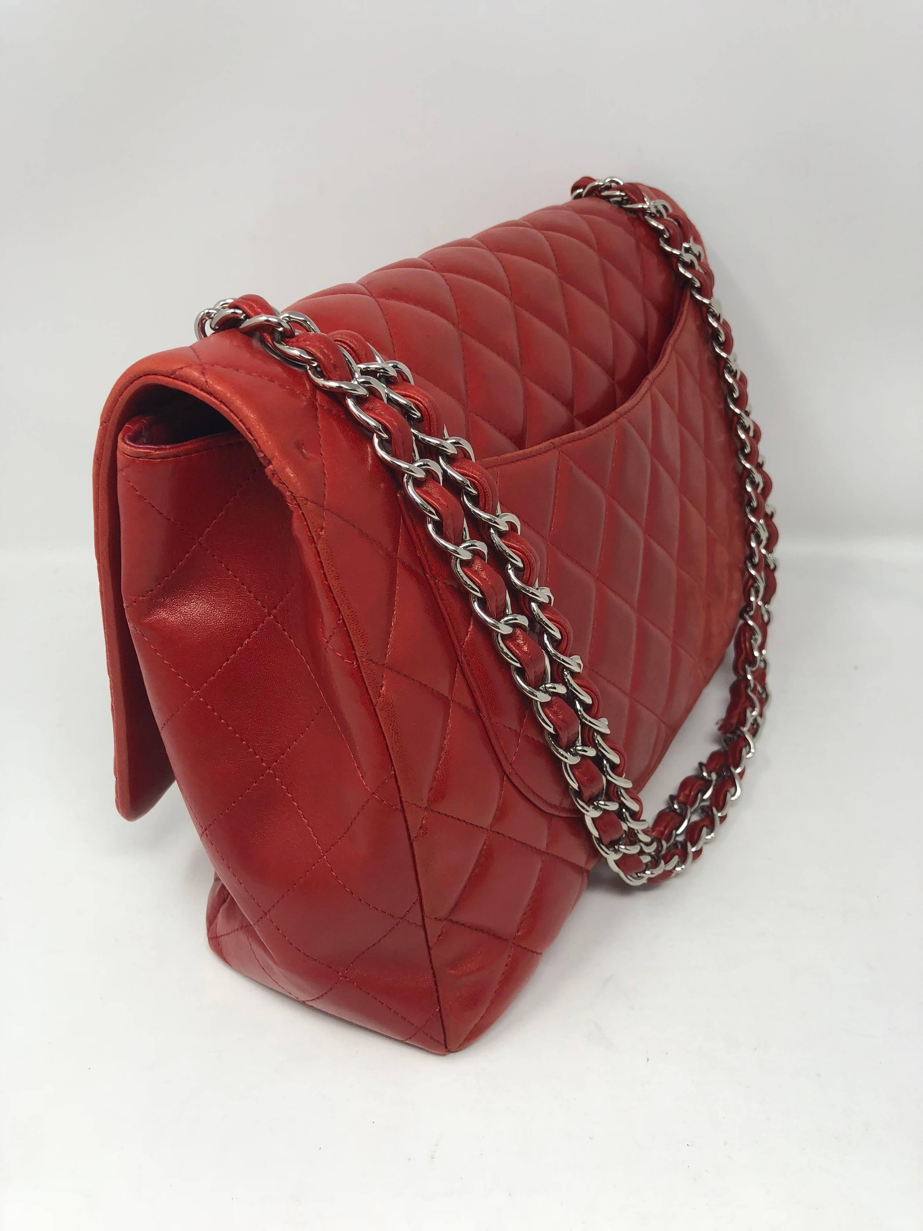 Red Chanel Maxi Lambskin Bag 7