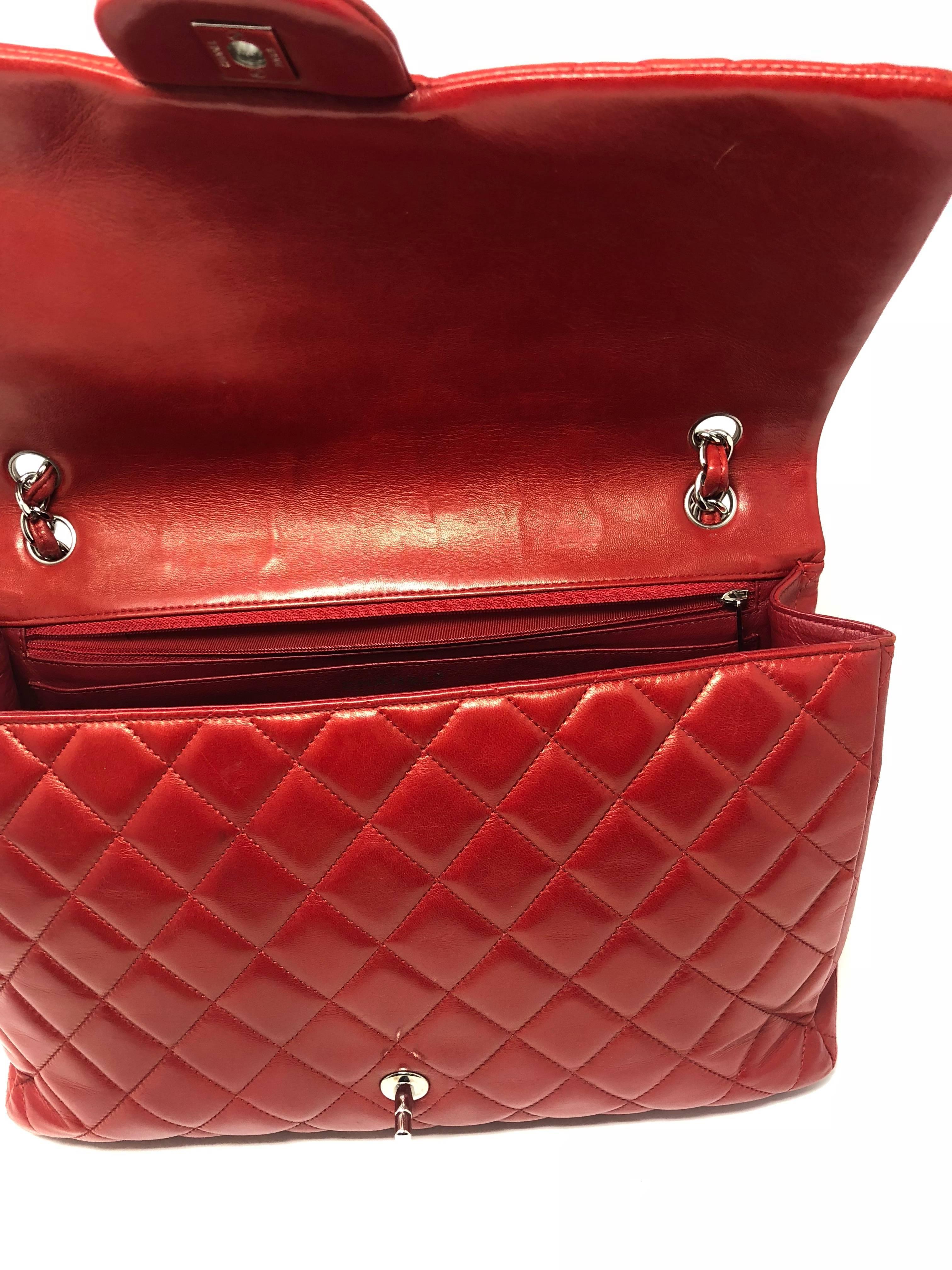 Red Chanel Maxi Lambskin Bag 4