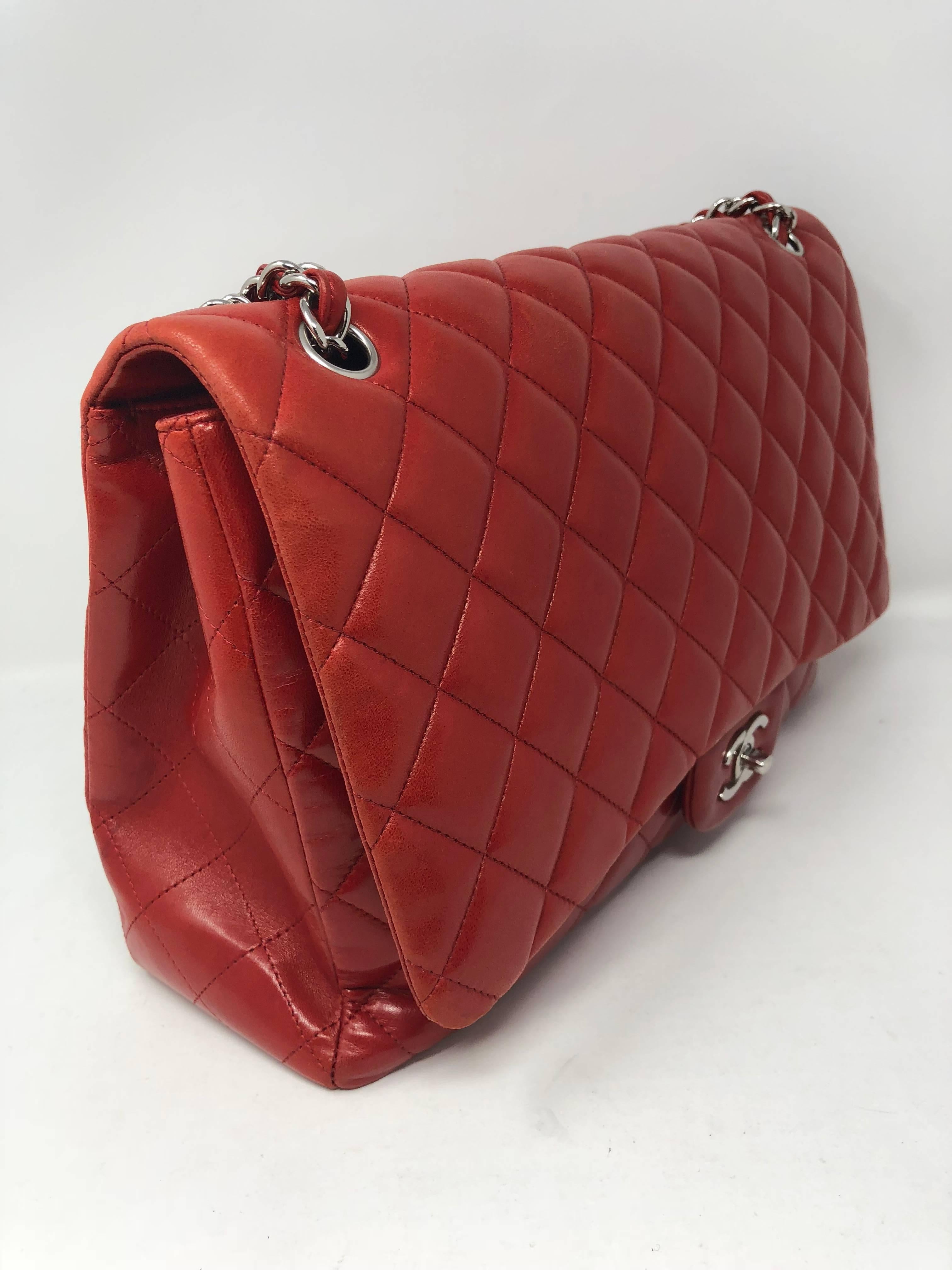 Red Chanel Maxi Lambskin Bag 5