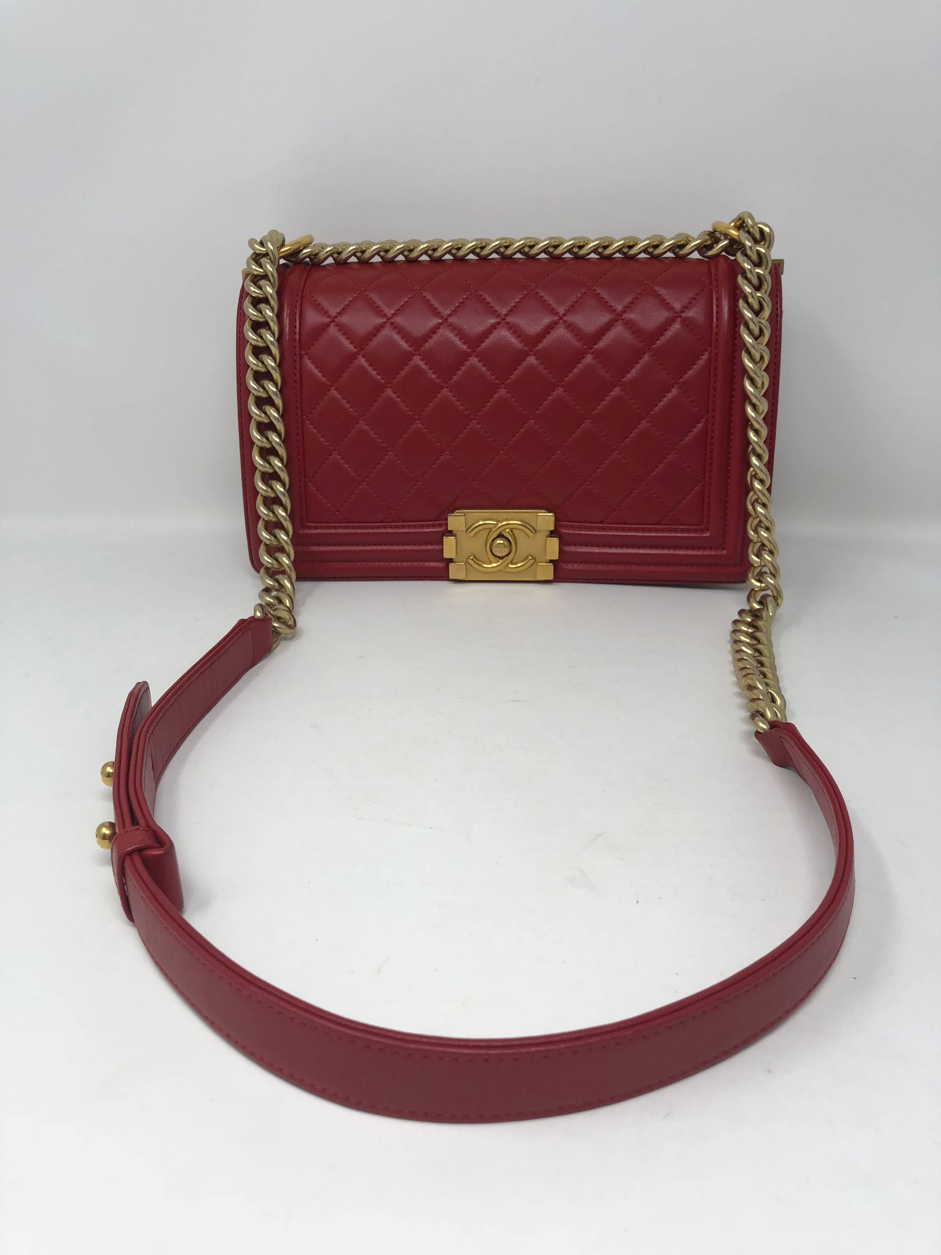 Chanel Le Boy Red Bag In Excellent Condition In Athens, GA