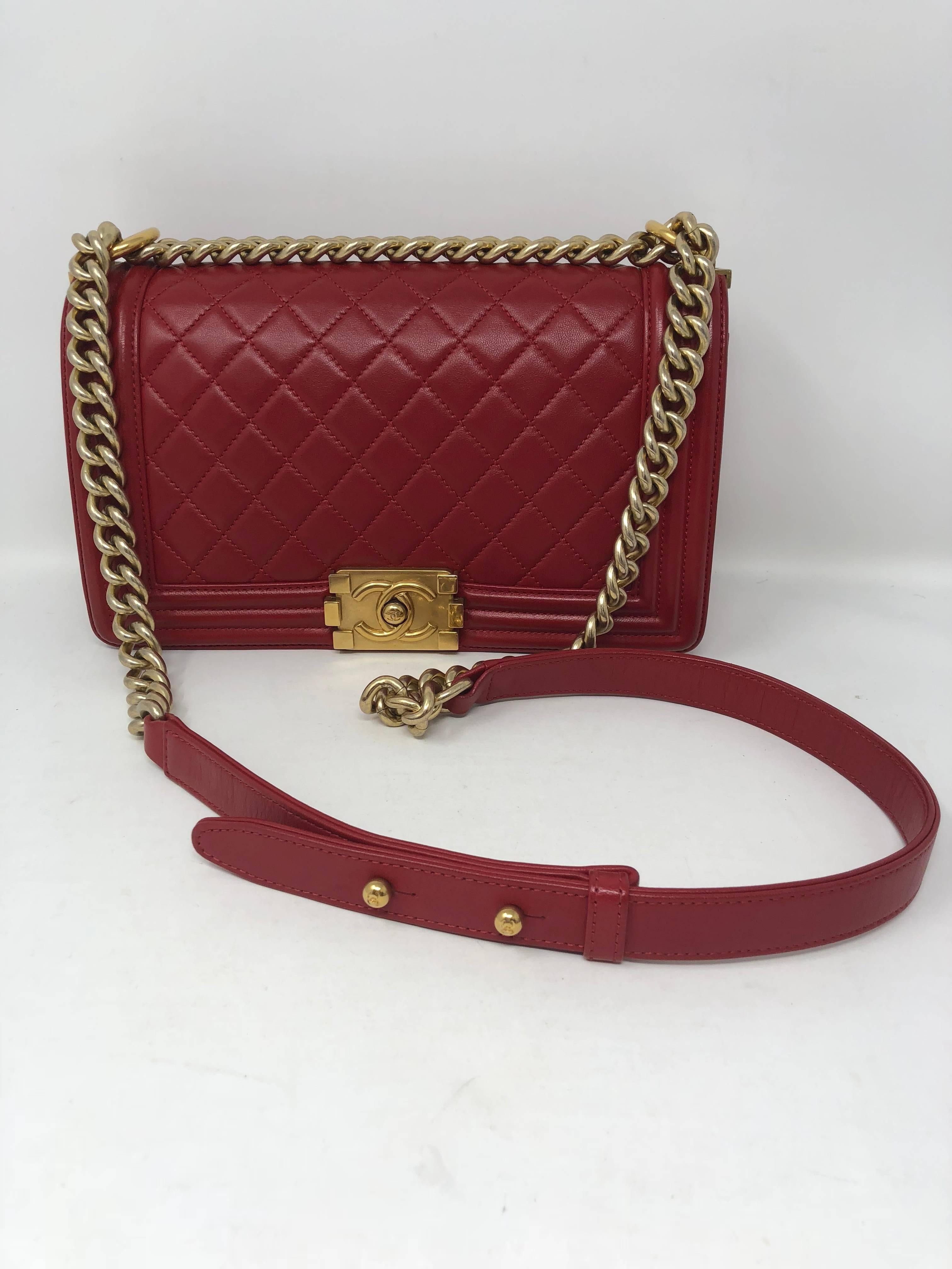 Brown Chanel Le Boy Red Bag