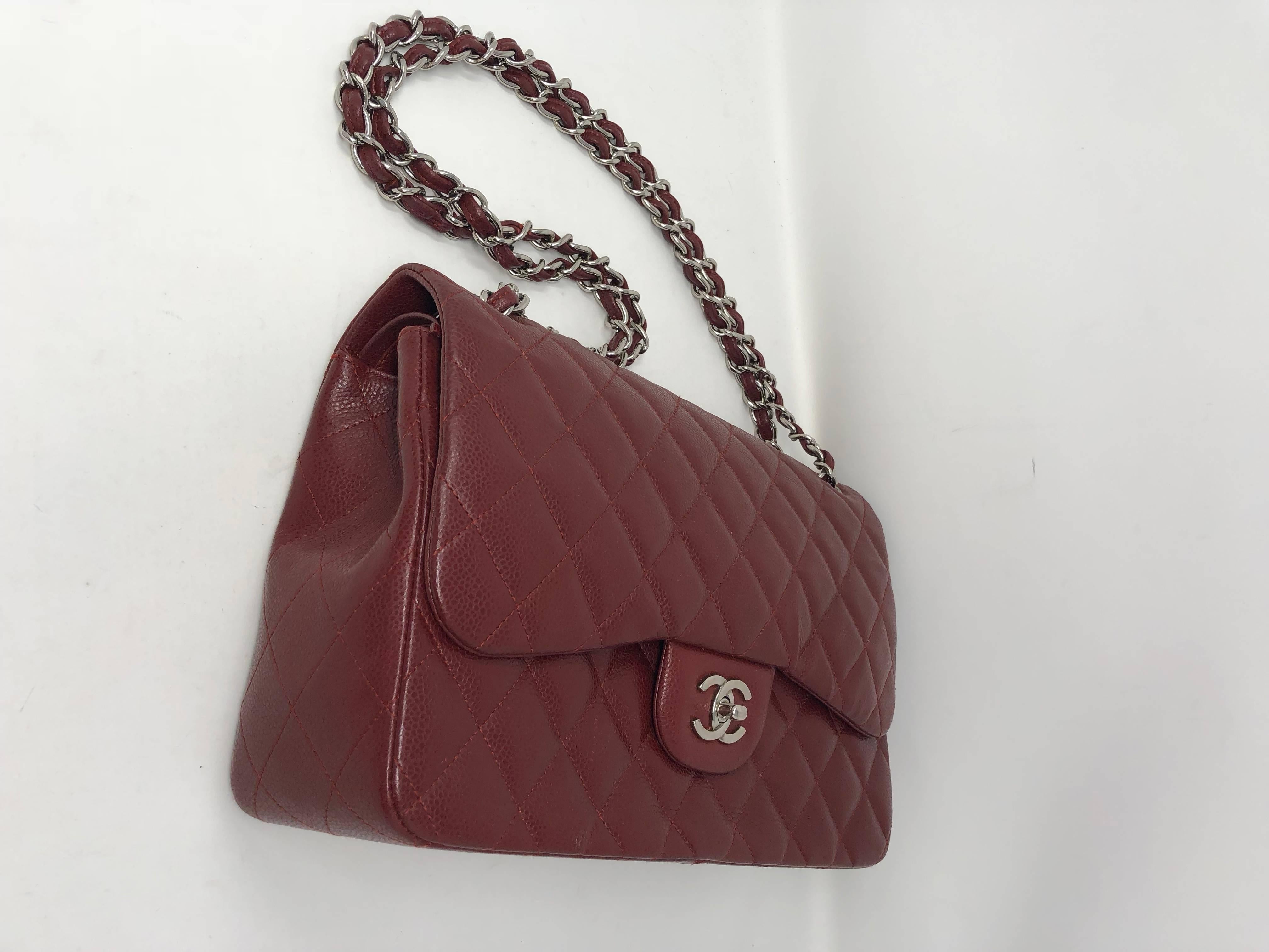 Chanel Burgundy Caviar Jumbo Bag 2