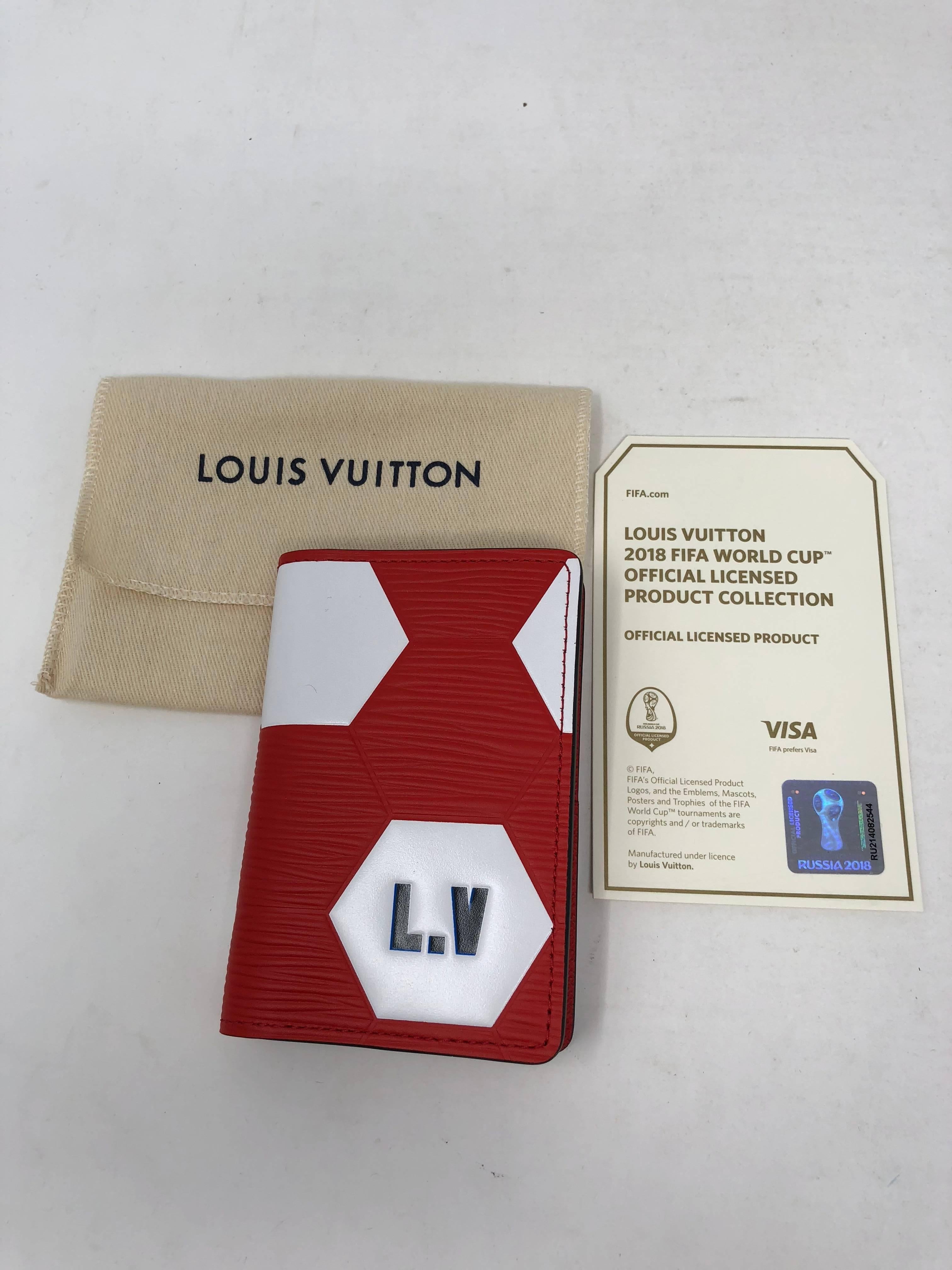 Louis Vuitton Red Pocket Organizer from FIFA World Cup Collection 2018. This collaboration created a soccer ball effect to celebrate the WorldCup. Pocket organizer in red and white is sold out and limited. Brand new and comes with dust cover and