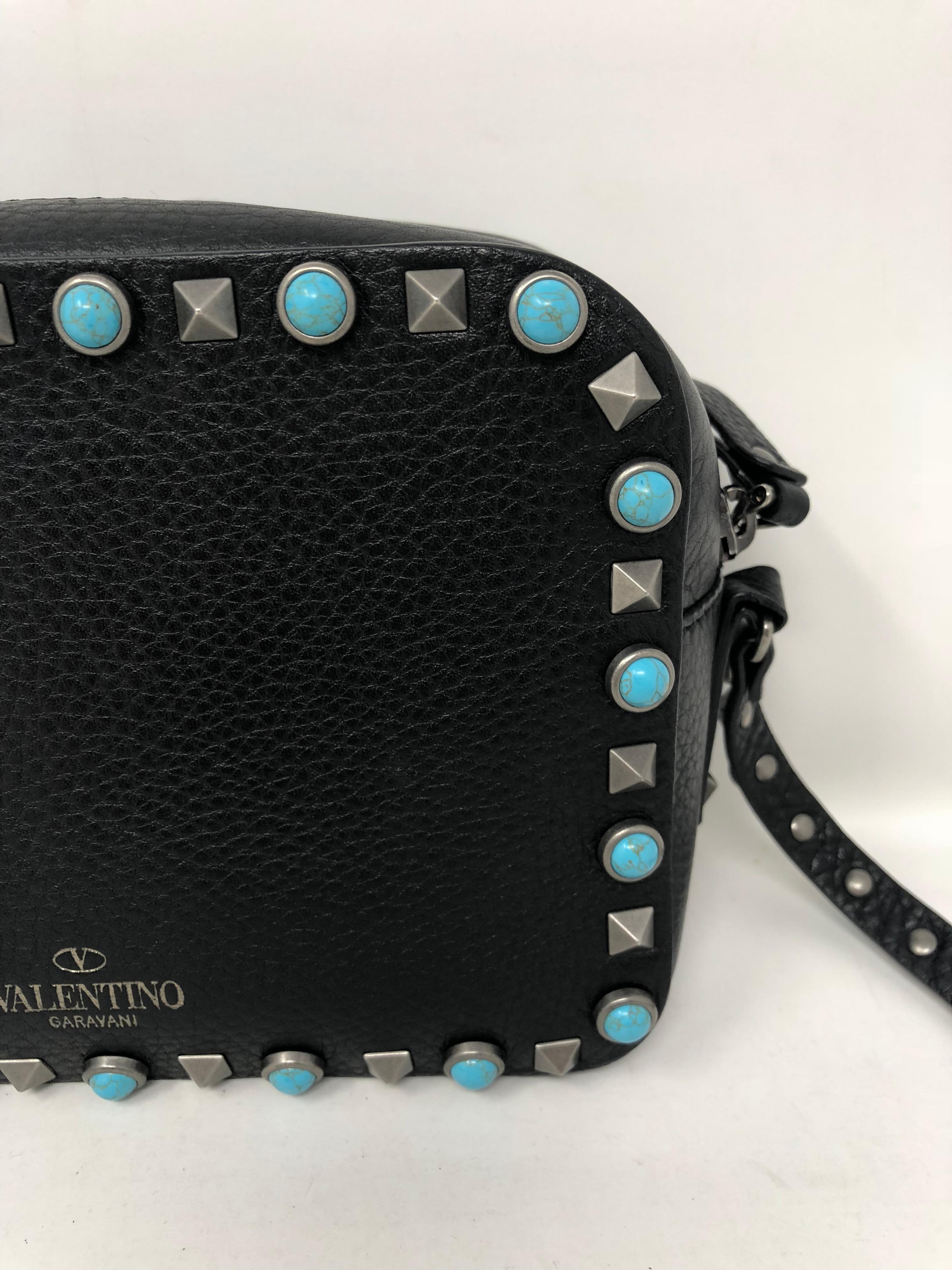 Black Valentino Rockstud Turquoise Stone Crossbody Bag