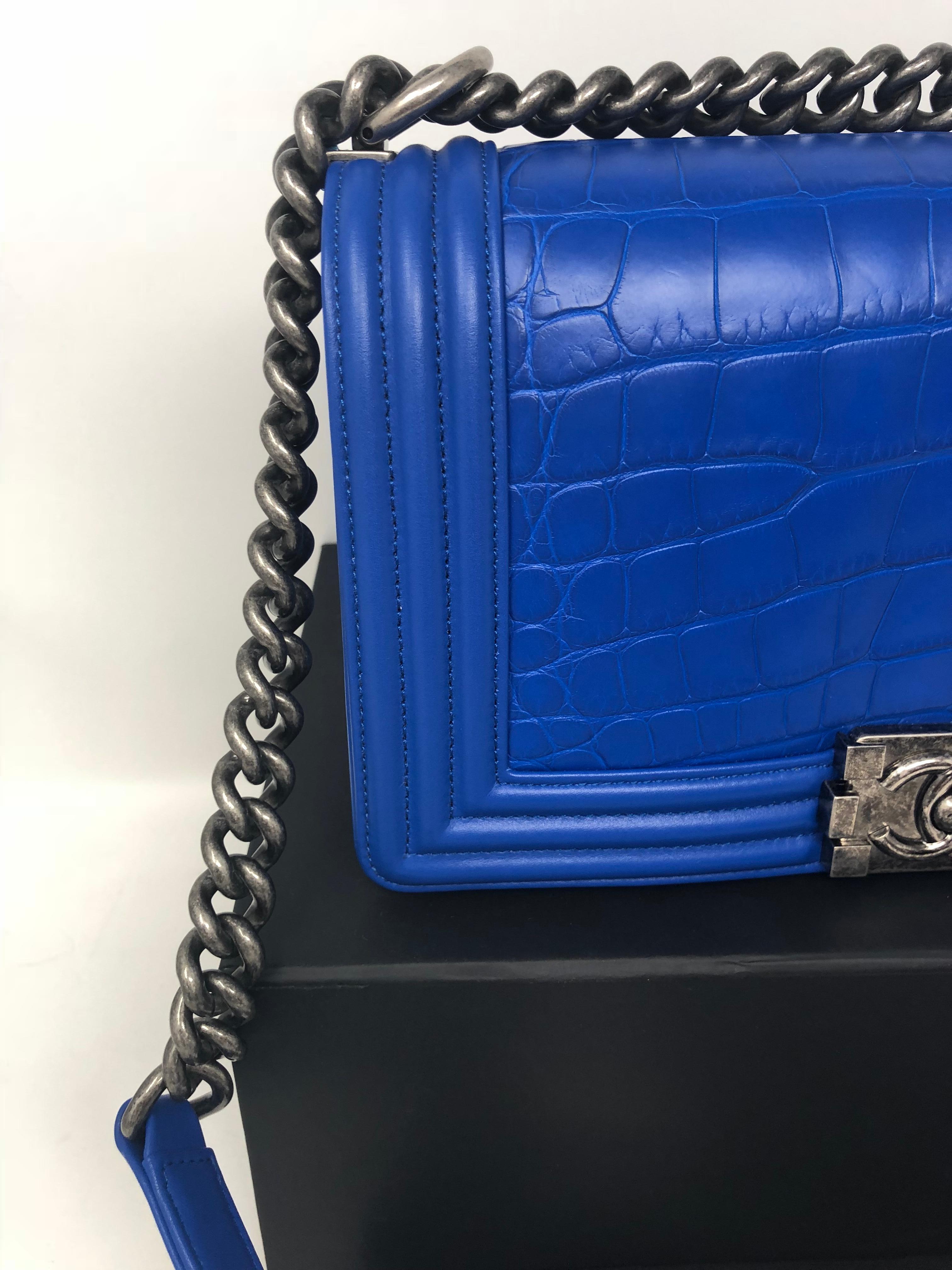 Chanel Blue Alligator Boy Bag In New Condition In Athens, GA