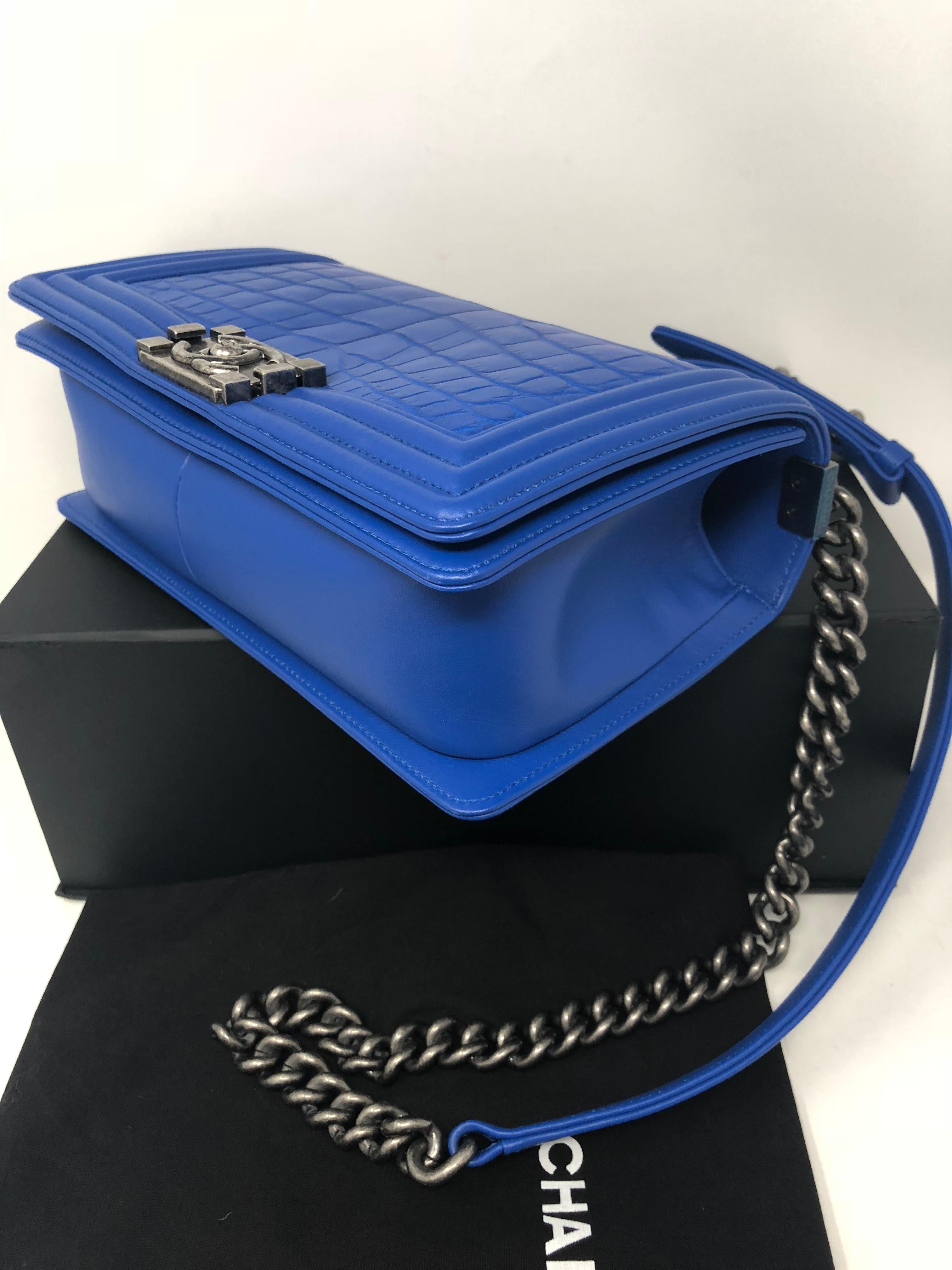 Chanel Blue Alligator Boy Bag 9