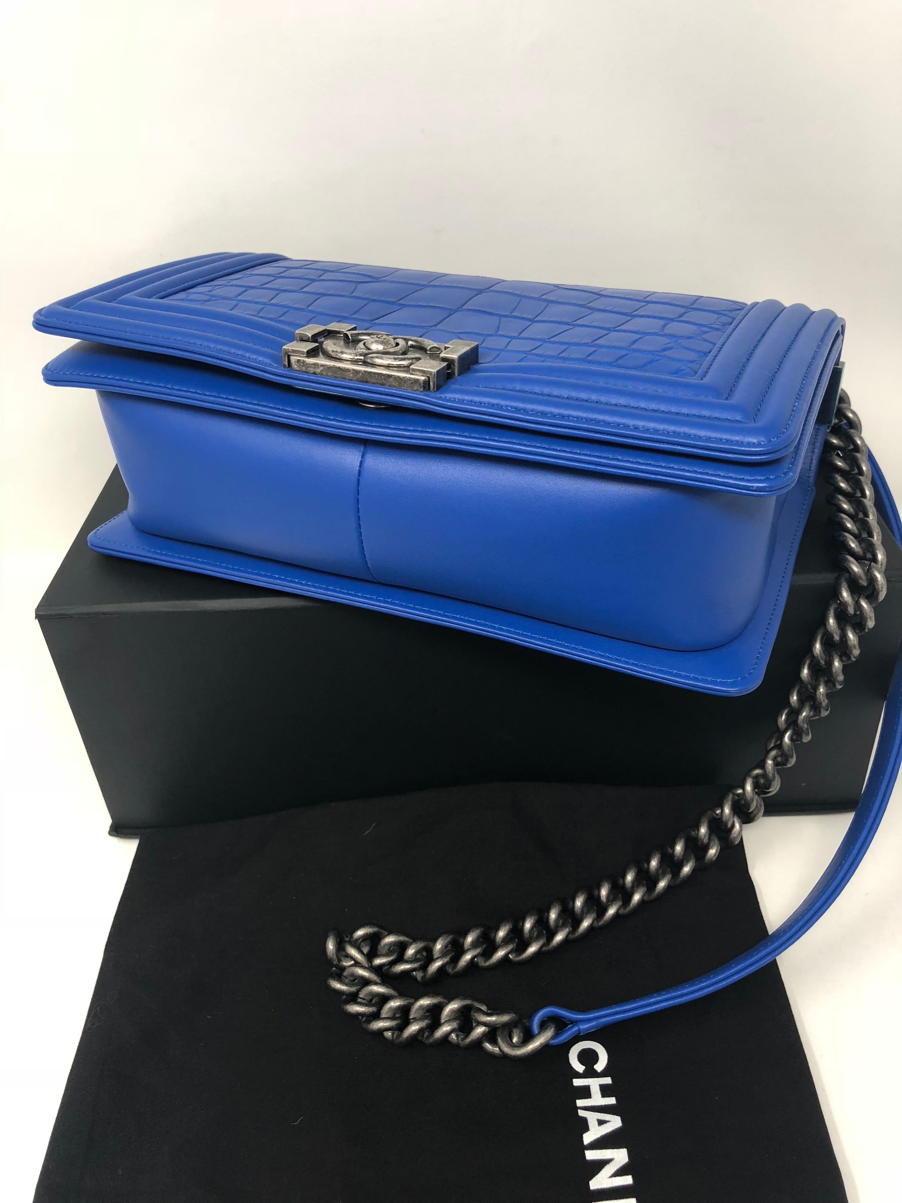 Chanel Blue Alligator Boy Bag 7
