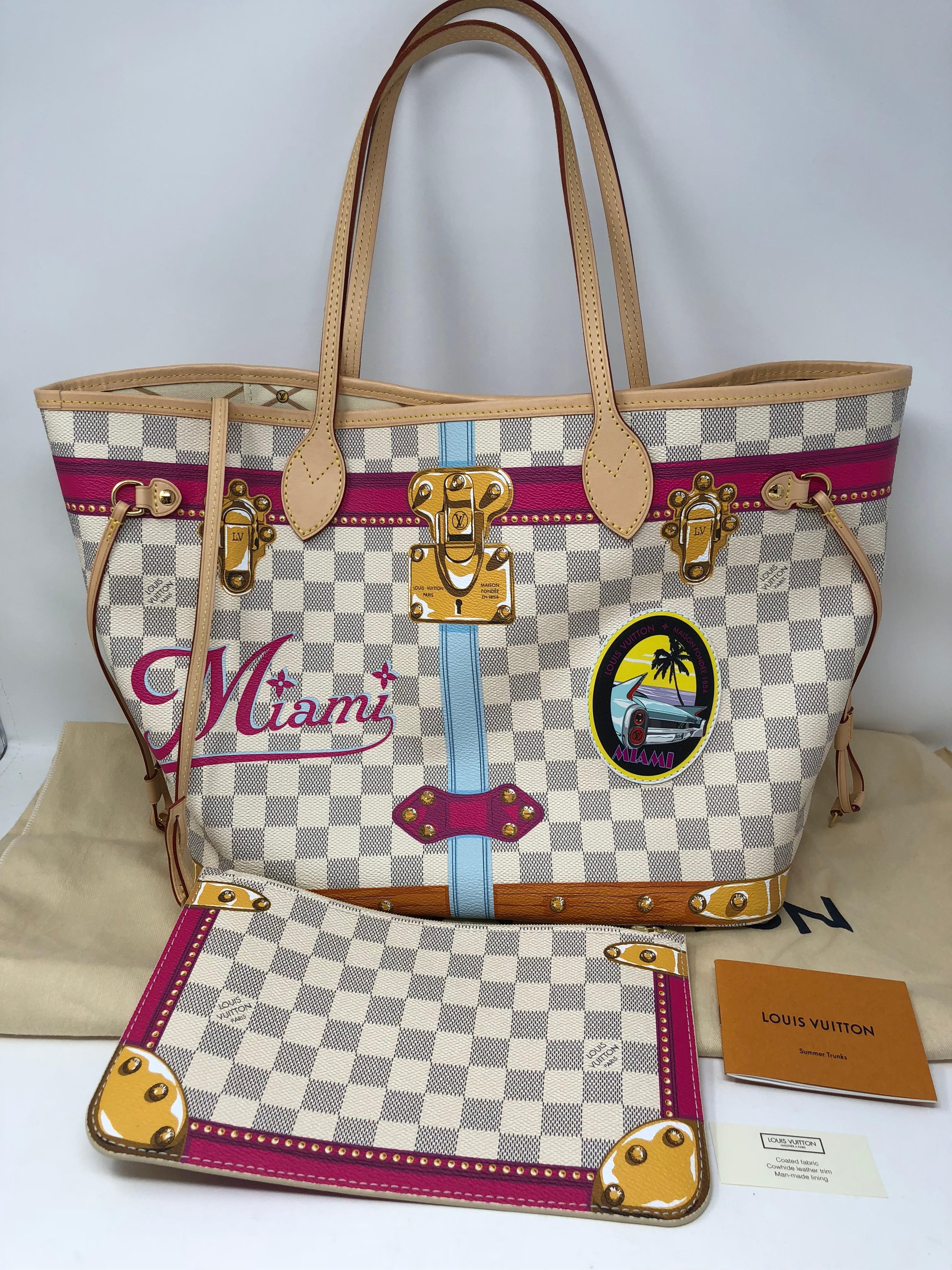 Louis Vuitton Special Trunks Collection 2018 with Miami logo in Damier Azure. Made only for the Miami market so very limited. This Neverfull MM includes the detachable pochette. Brand new and sold out. Includes dust cover and box. Guaranteed