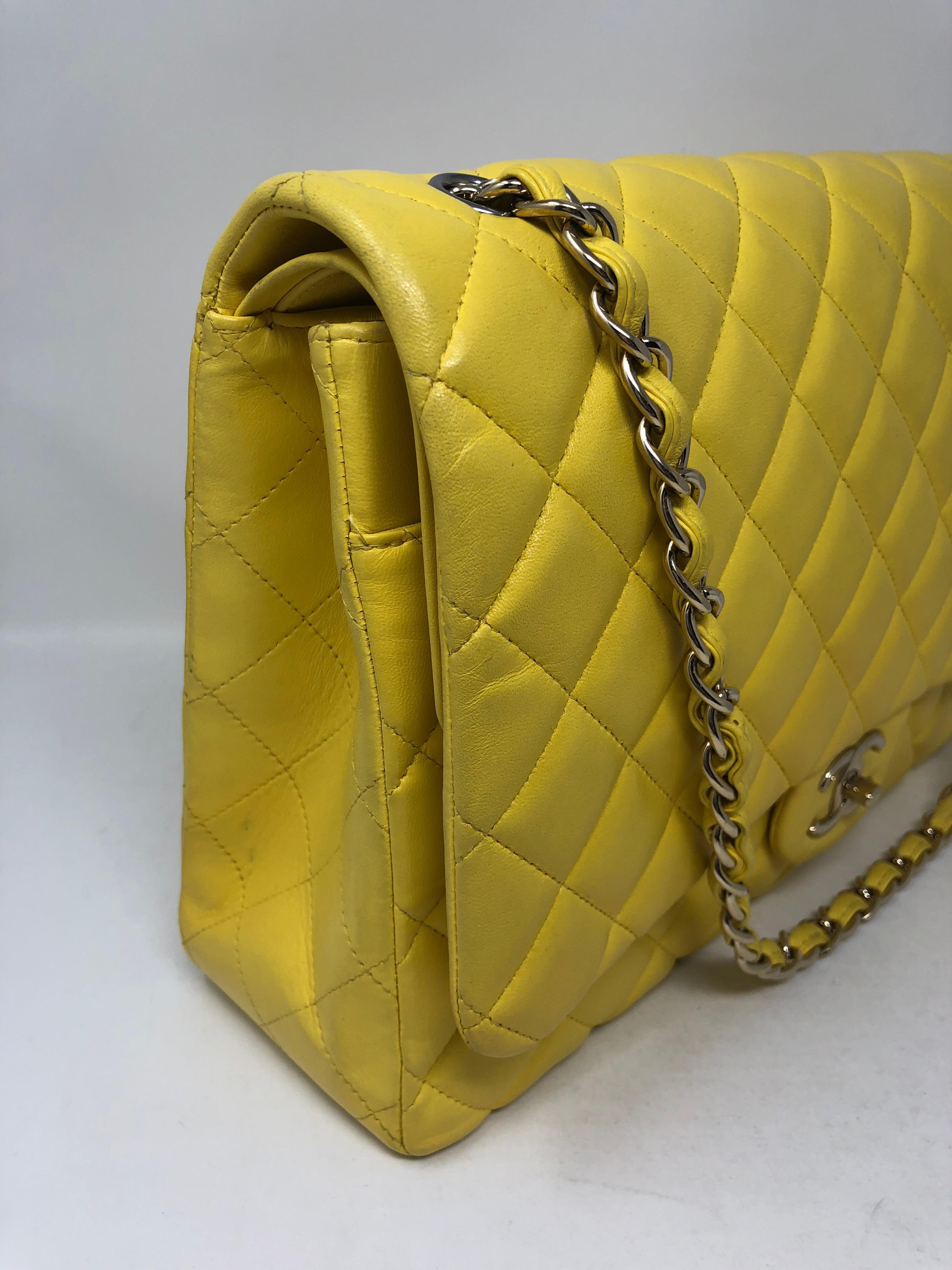 Chanel Yellow Maxi Double Flap Lambskin Bag In Good Condition In Athens, GA