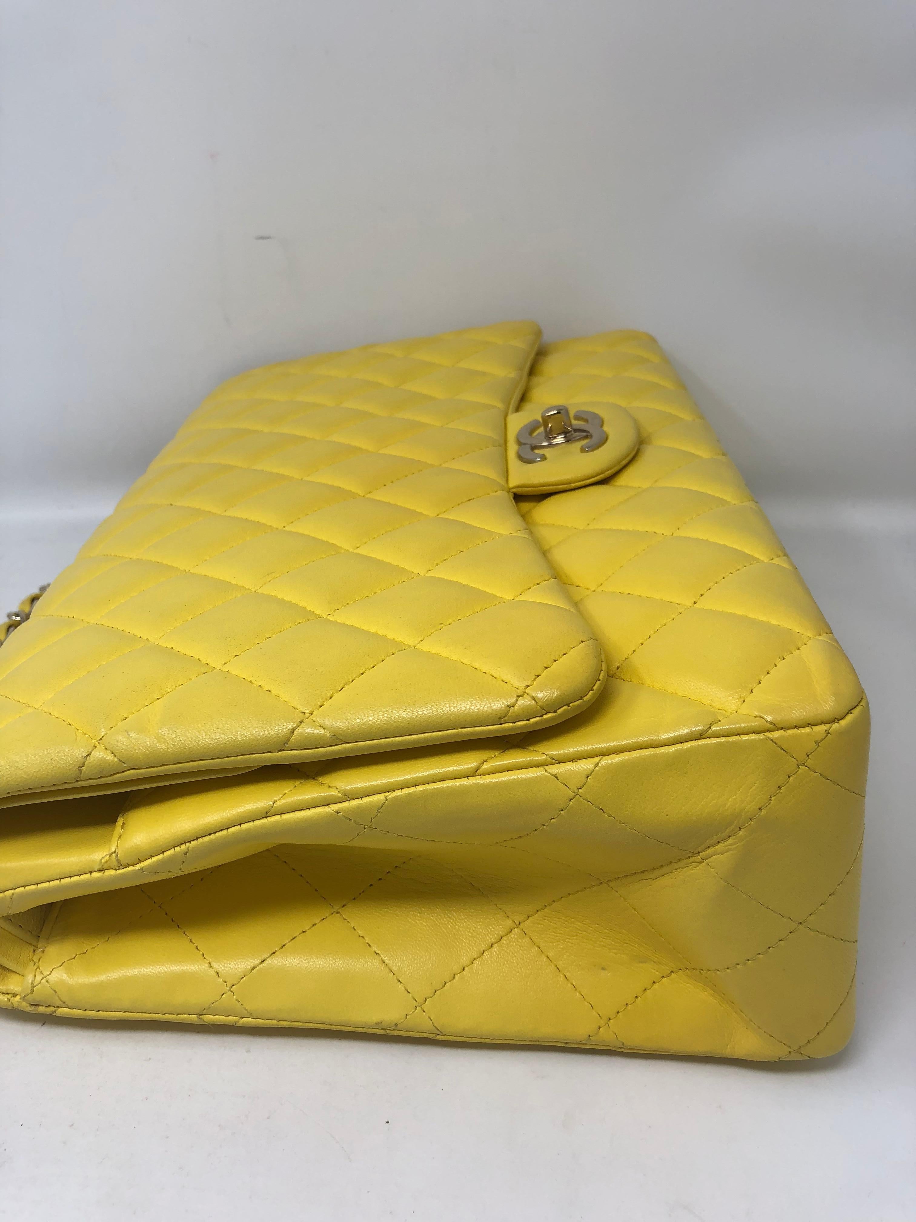 Chanel Yellow Maxi Double Flap Lambskin Bag 9
