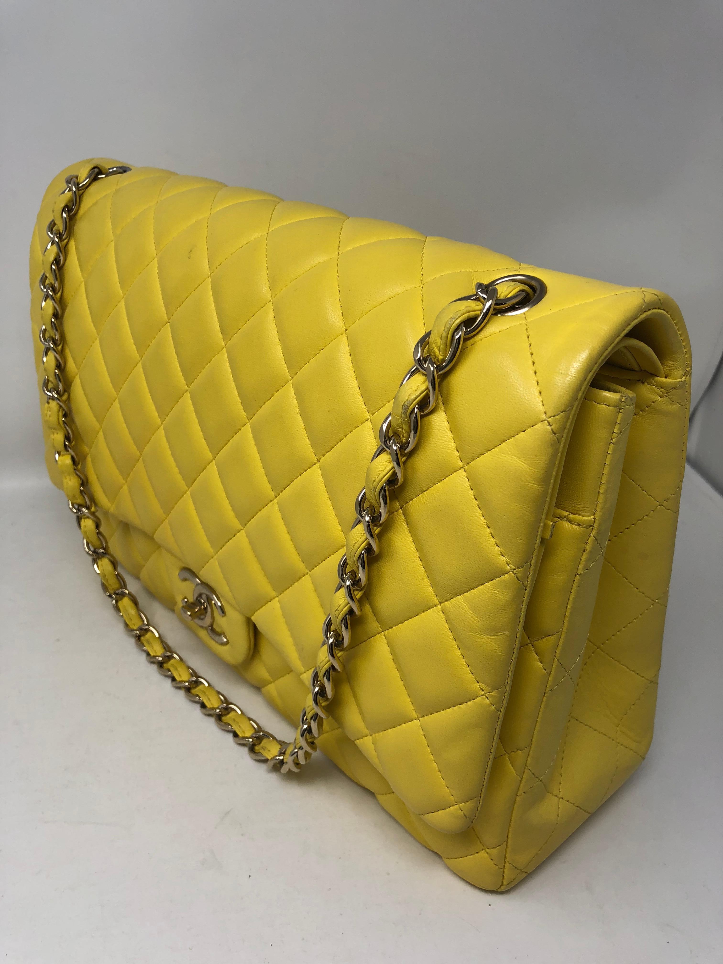 Chanel Yellow Maxi Double Flap Lambskin Bag 3