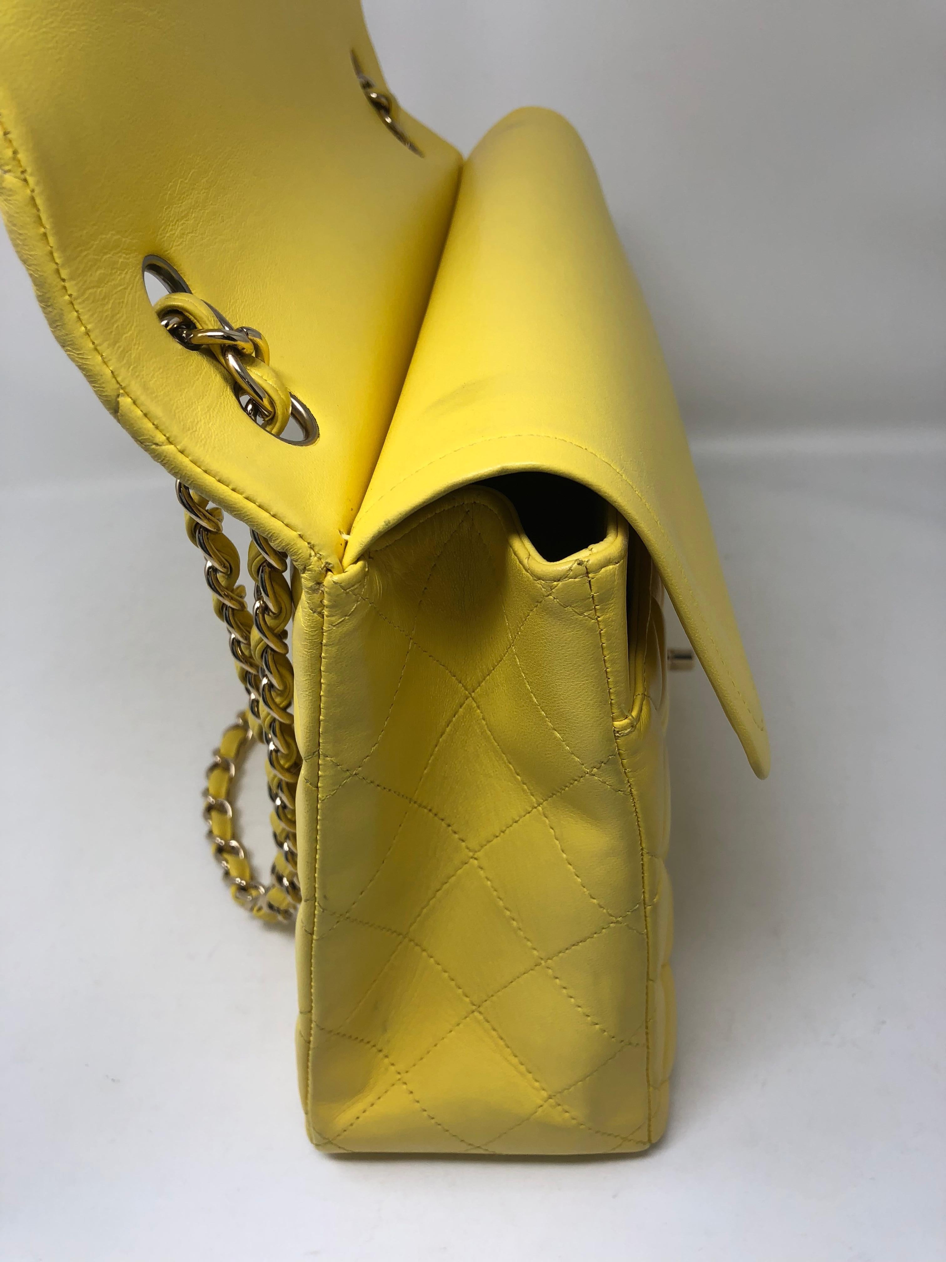 Chanel Yellow Maxi Double Flap Lambskin Bag 7