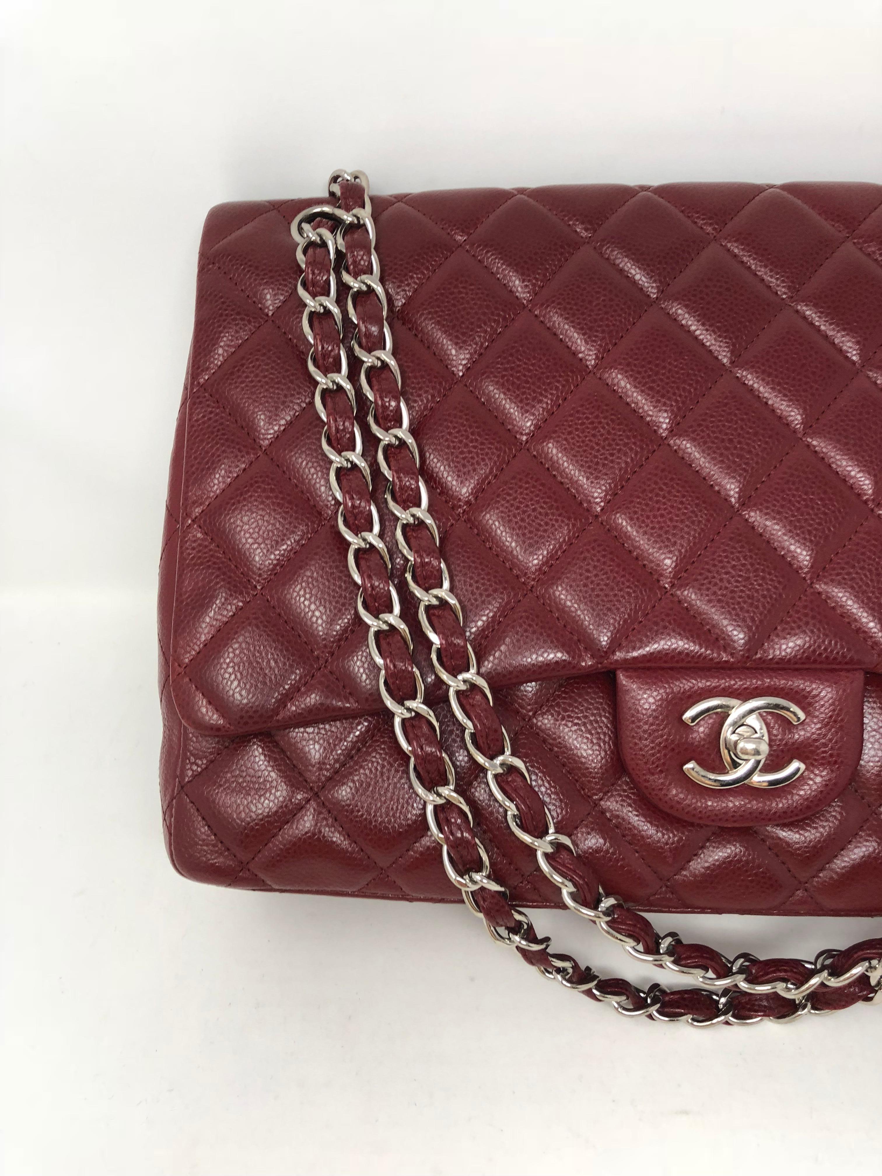 Chanel Burgundy Caviar Leather Maxi In Excellent Condition In Athens, GA