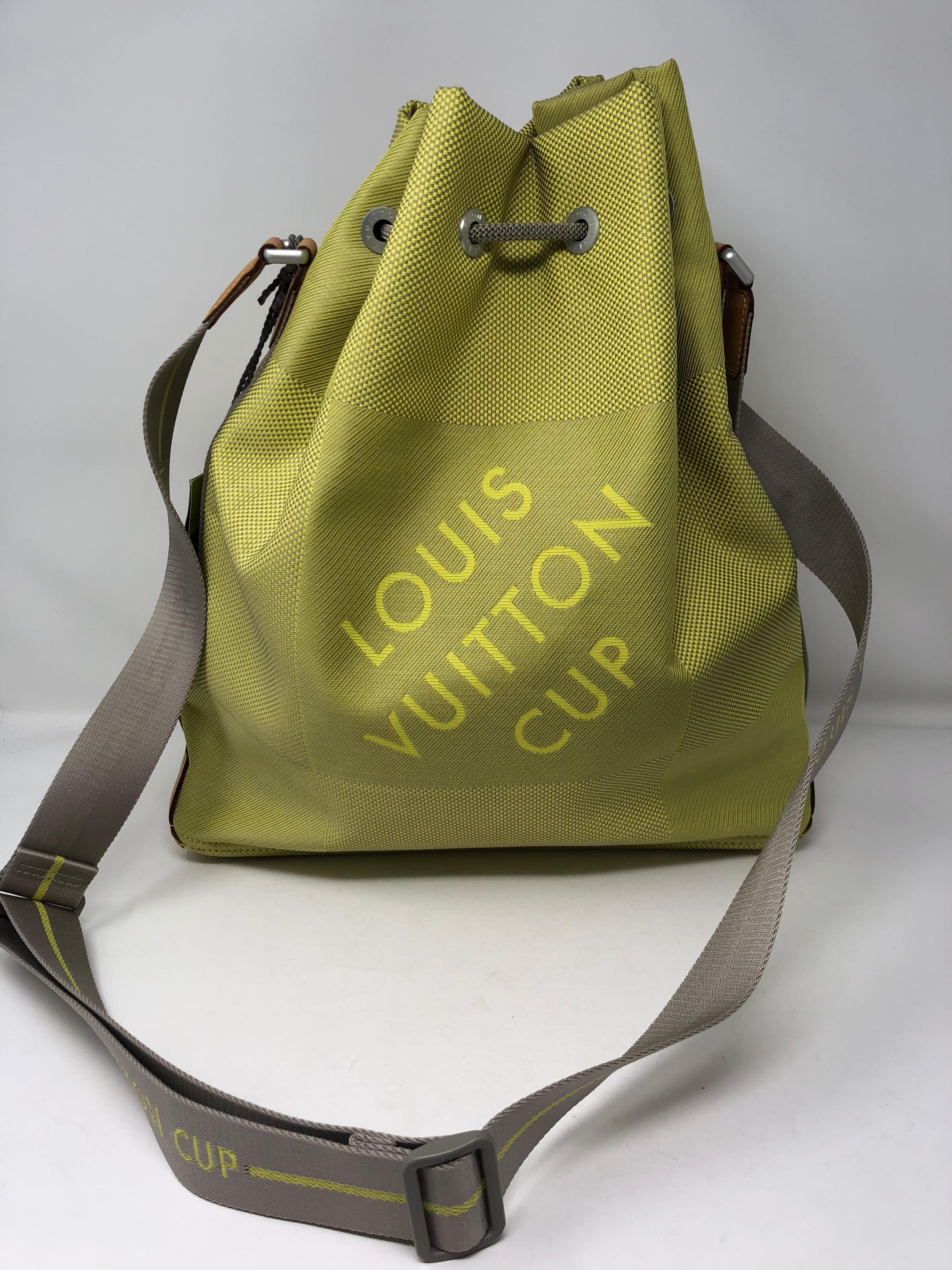 Louis Vuitton LV Cup Lime Green Damier Geant shoulder bucket bag from a limited America's Cup edition. Still has the original tag and brand new condition. Shoulder strap is adjustable and can be worn muultiple ways. Special Collector's piece. 