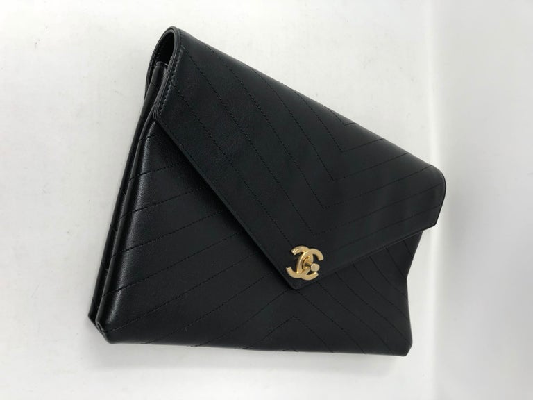 Chanel Black Envelope Chevron Clutch at 1stDibs