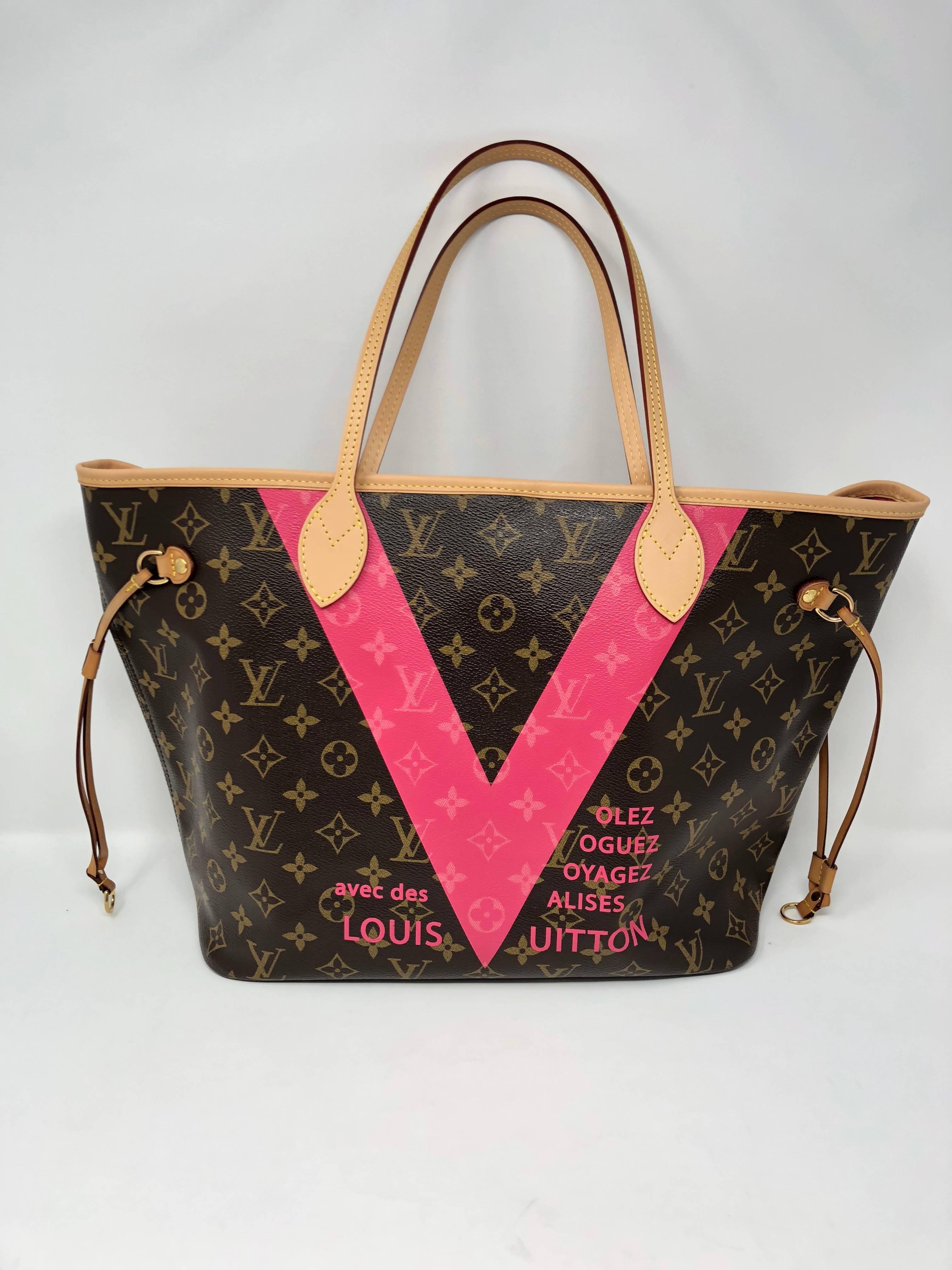 LV Neverfull MM Limited Edition with pink interior. Outside is monogram, does not come with pochette. Handles and rim leather have been completely redone. Interior in good condition with some visible signs of wear. 