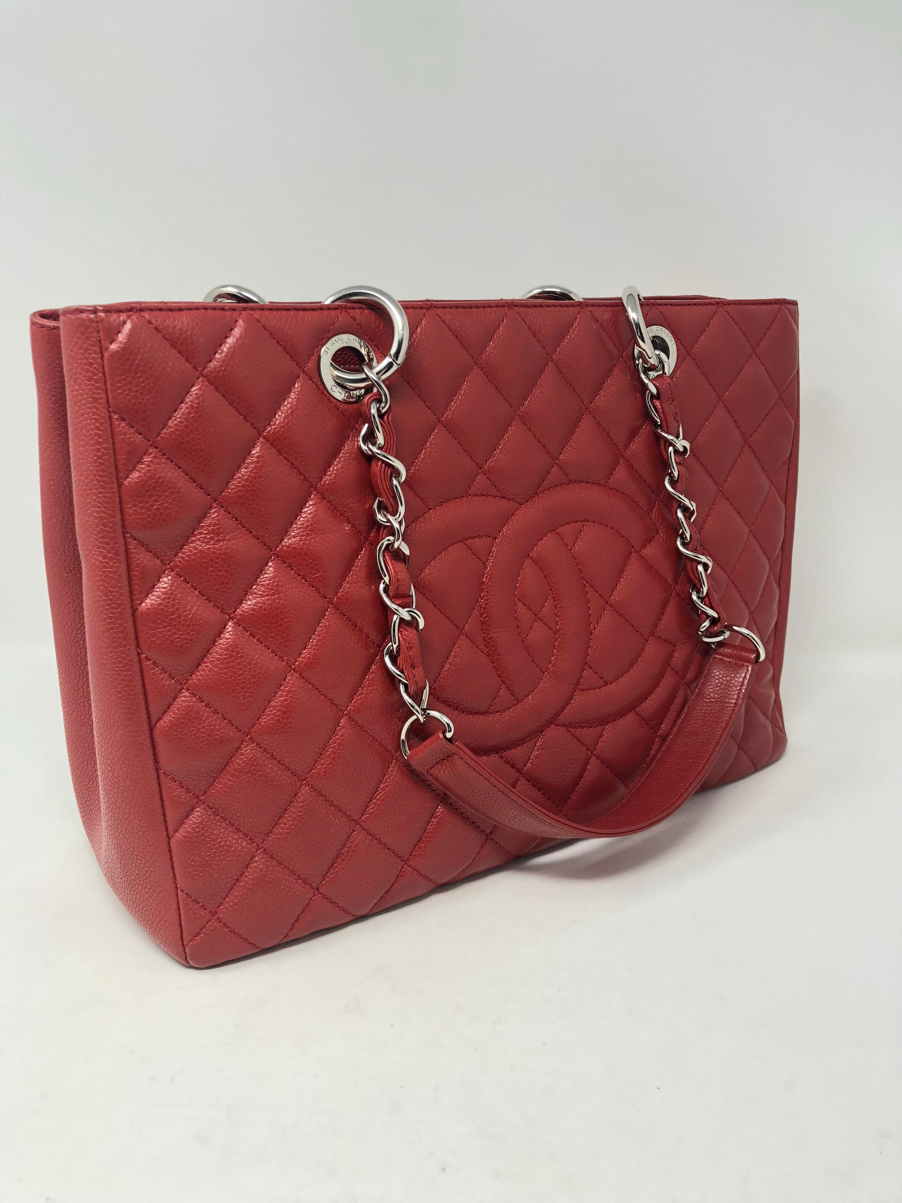 Brown Chanel Red Grand Shopper Tote Caviar
