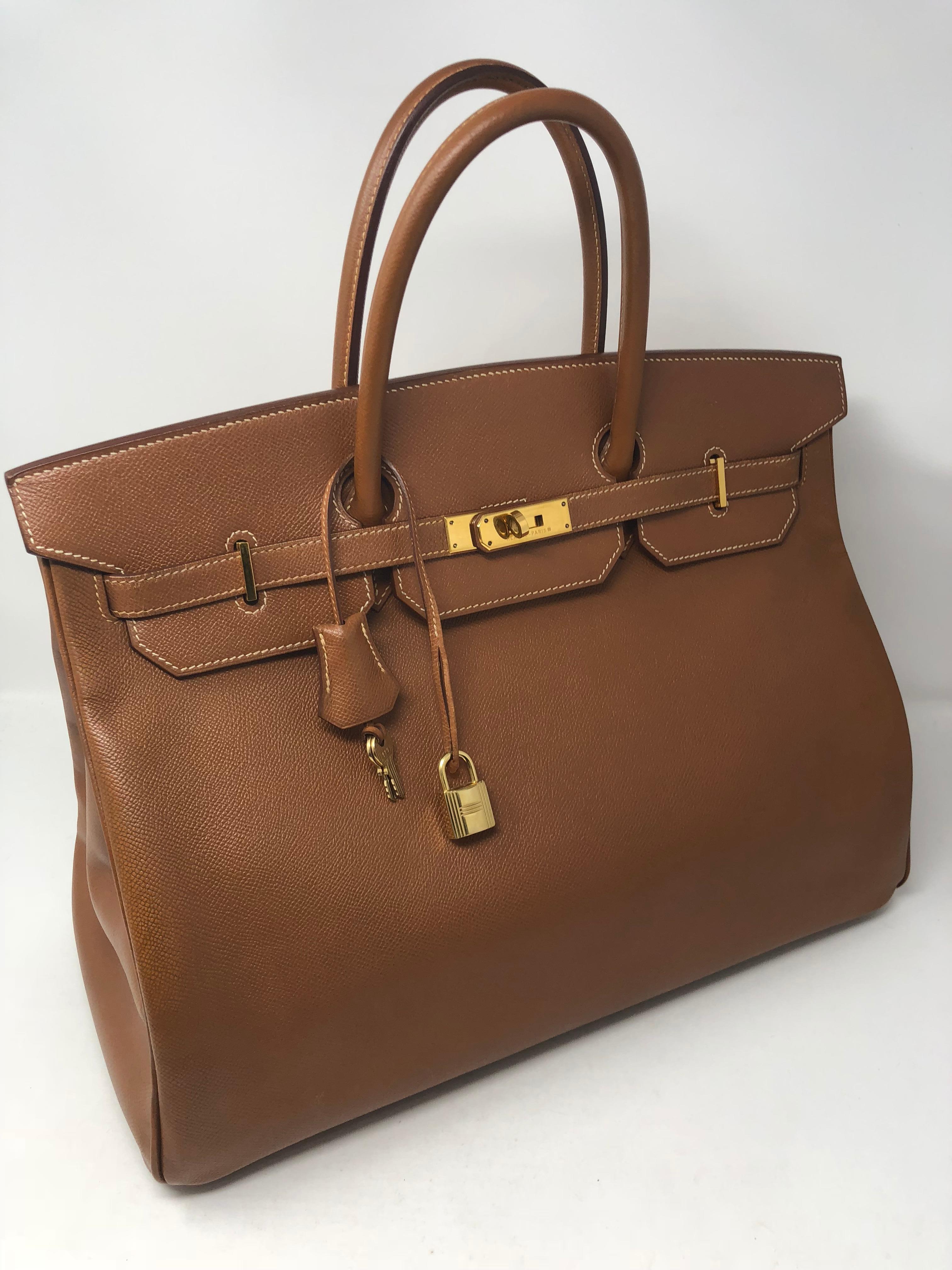 Hermes Birkin 40 in Gold color with gold hardware. Vintage Birkin in good condition. Beautiful tan gold color is neutral and desired. Guaranteed authentic. 