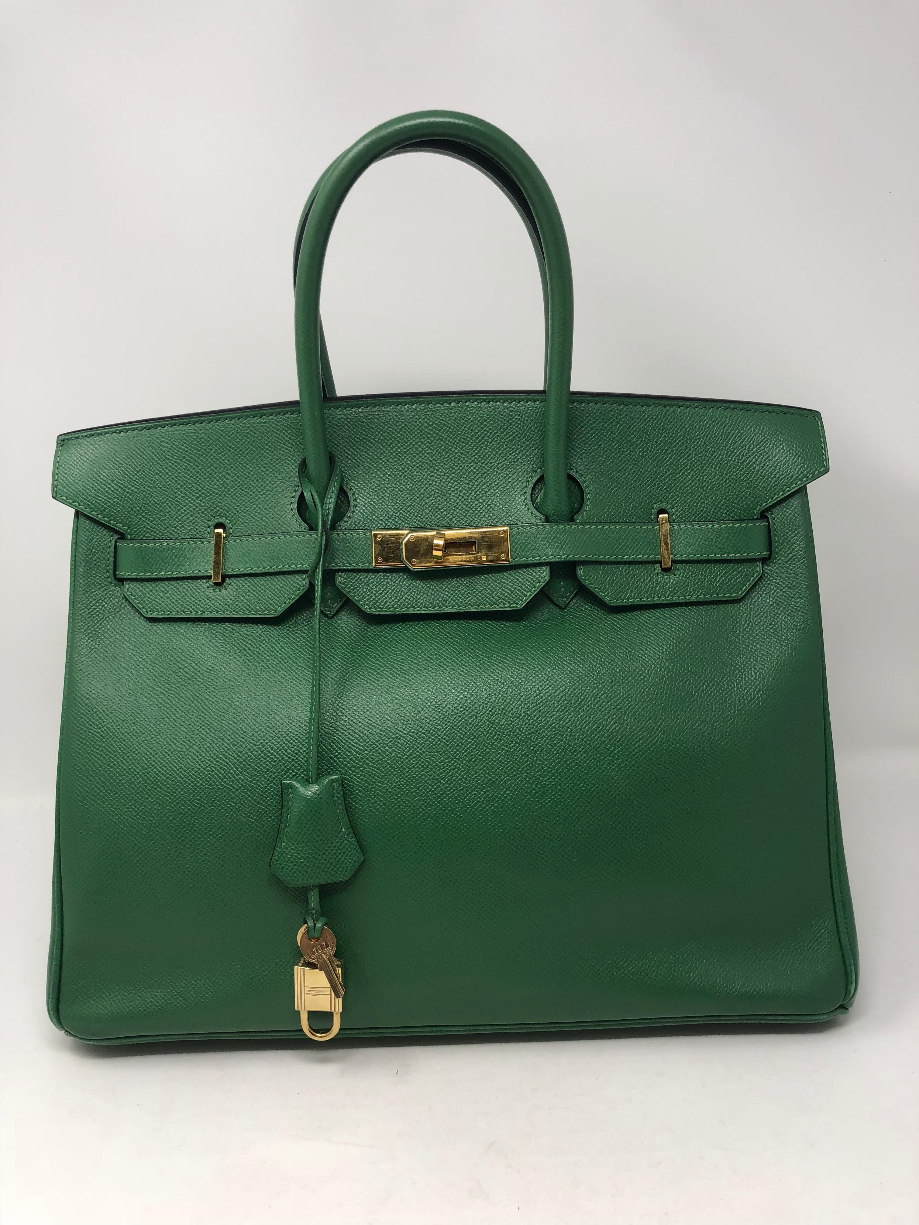 Hermes Emerald Green courchevel leather Gold hardware Birkin 35 Bag 8