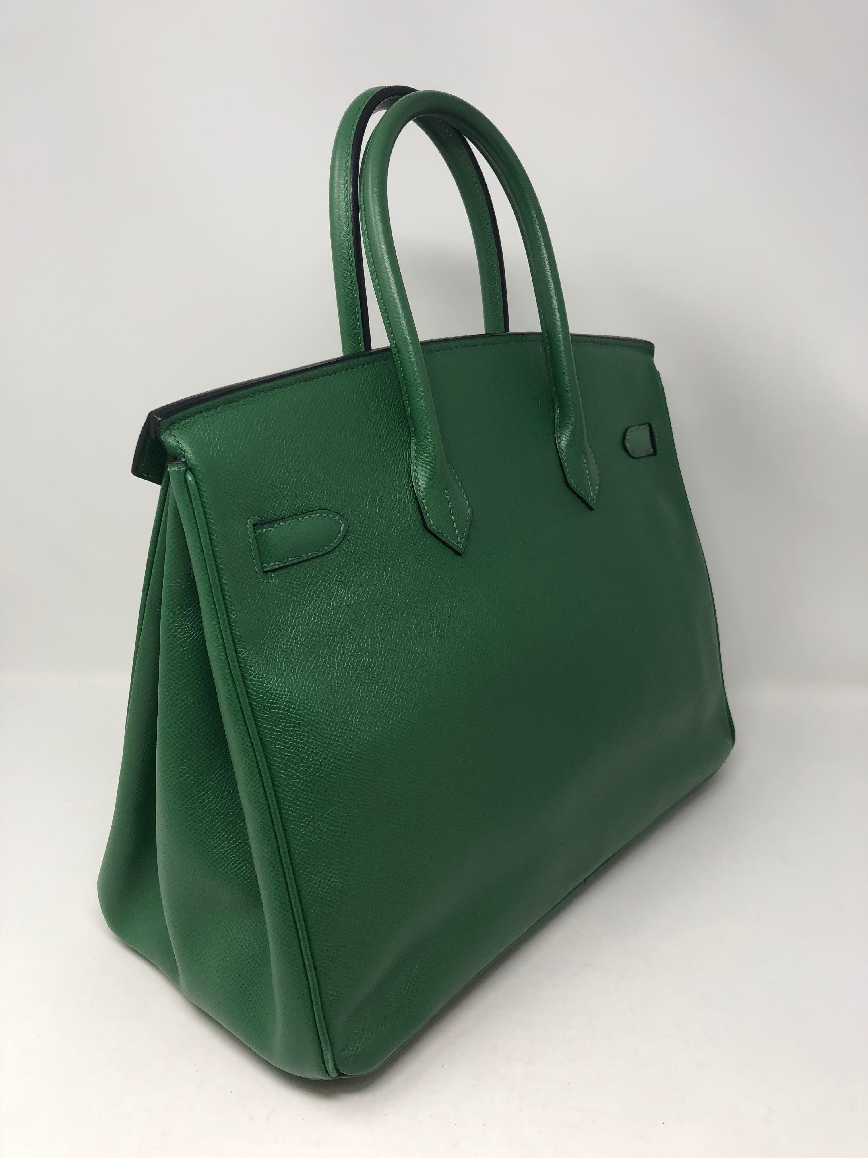 Hermes Emerald Green courchevel leather Gold hardware Birkin 35 Bag 2