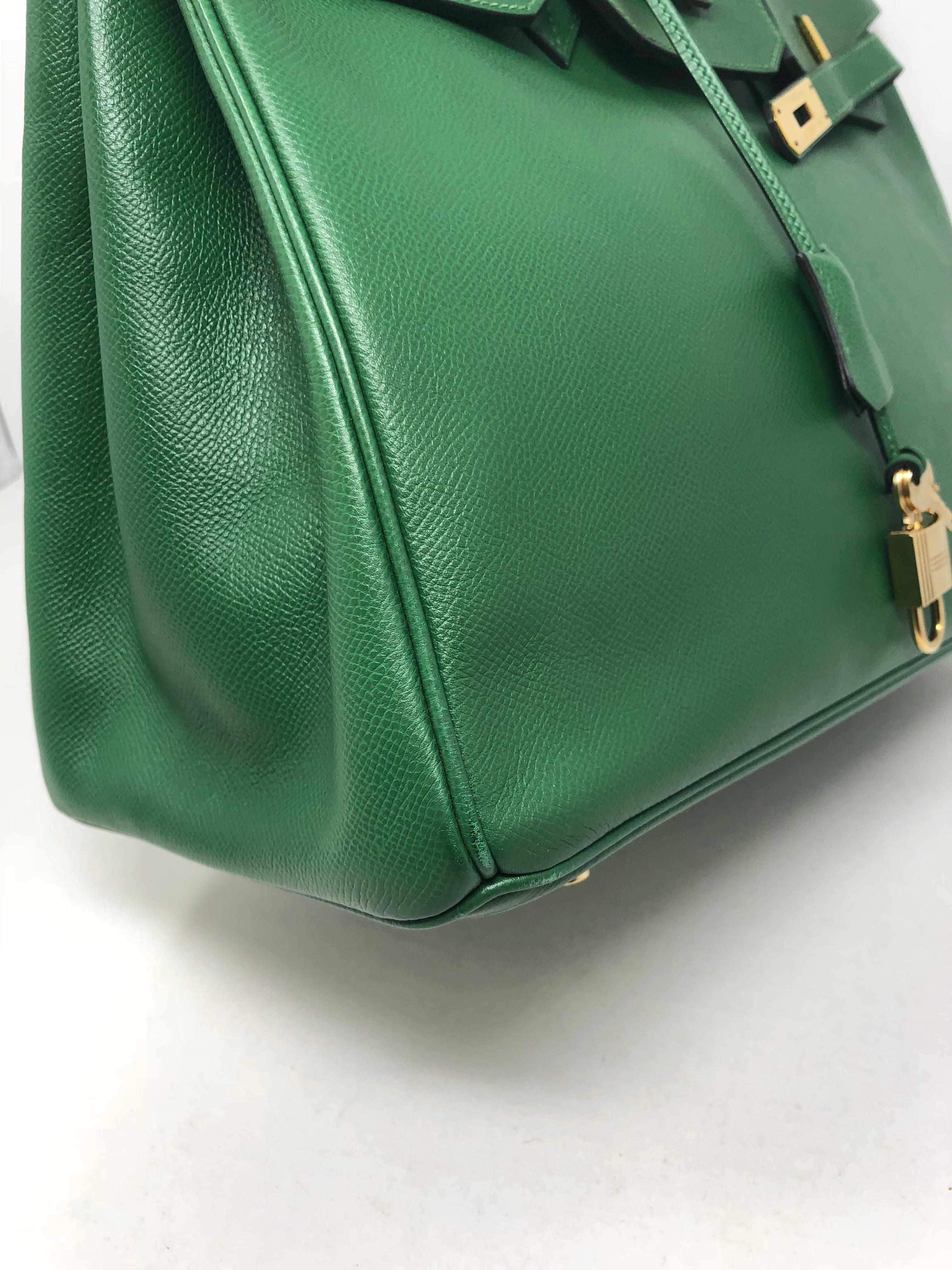 Hermes Emerald Green courchevel leather Gold hardware Birkin 35 Bag 1