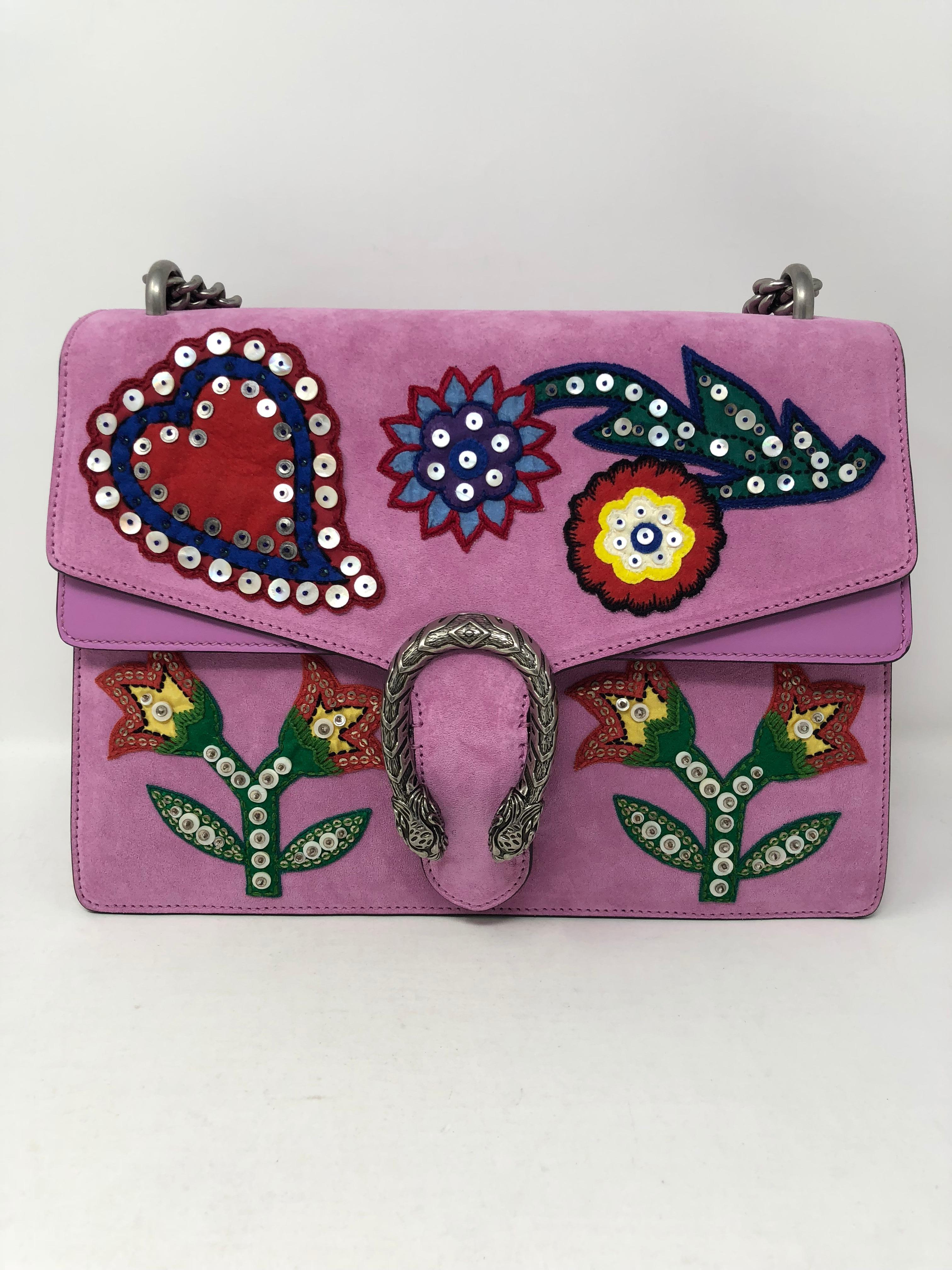 Gucci Dionysus Medium Beaded Heart and Flowers Pink Shoulder Bag  In New Condition In Athens, GA