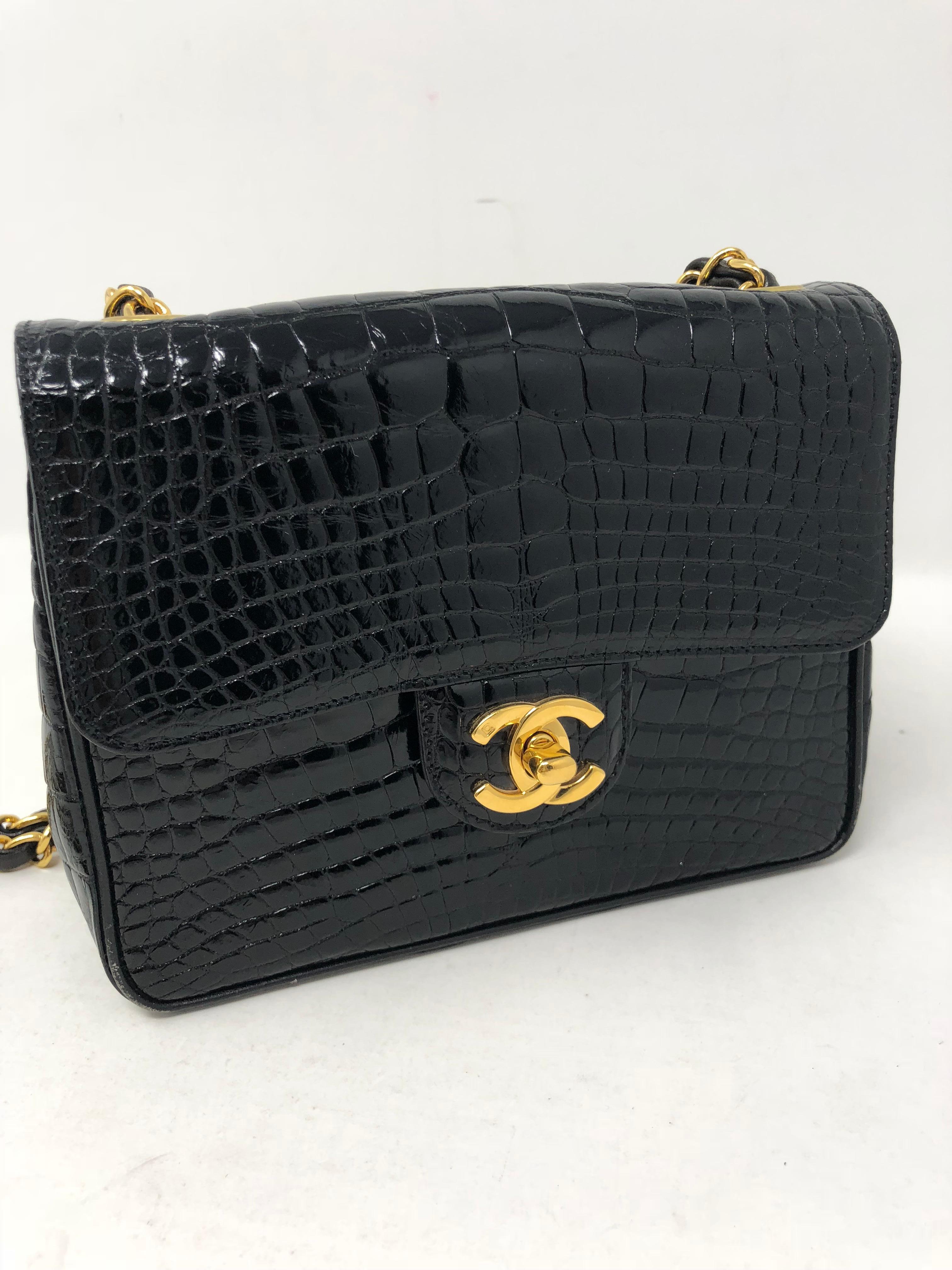 Chanel Schwarz Krokodil Vintage Mini Tasche 5