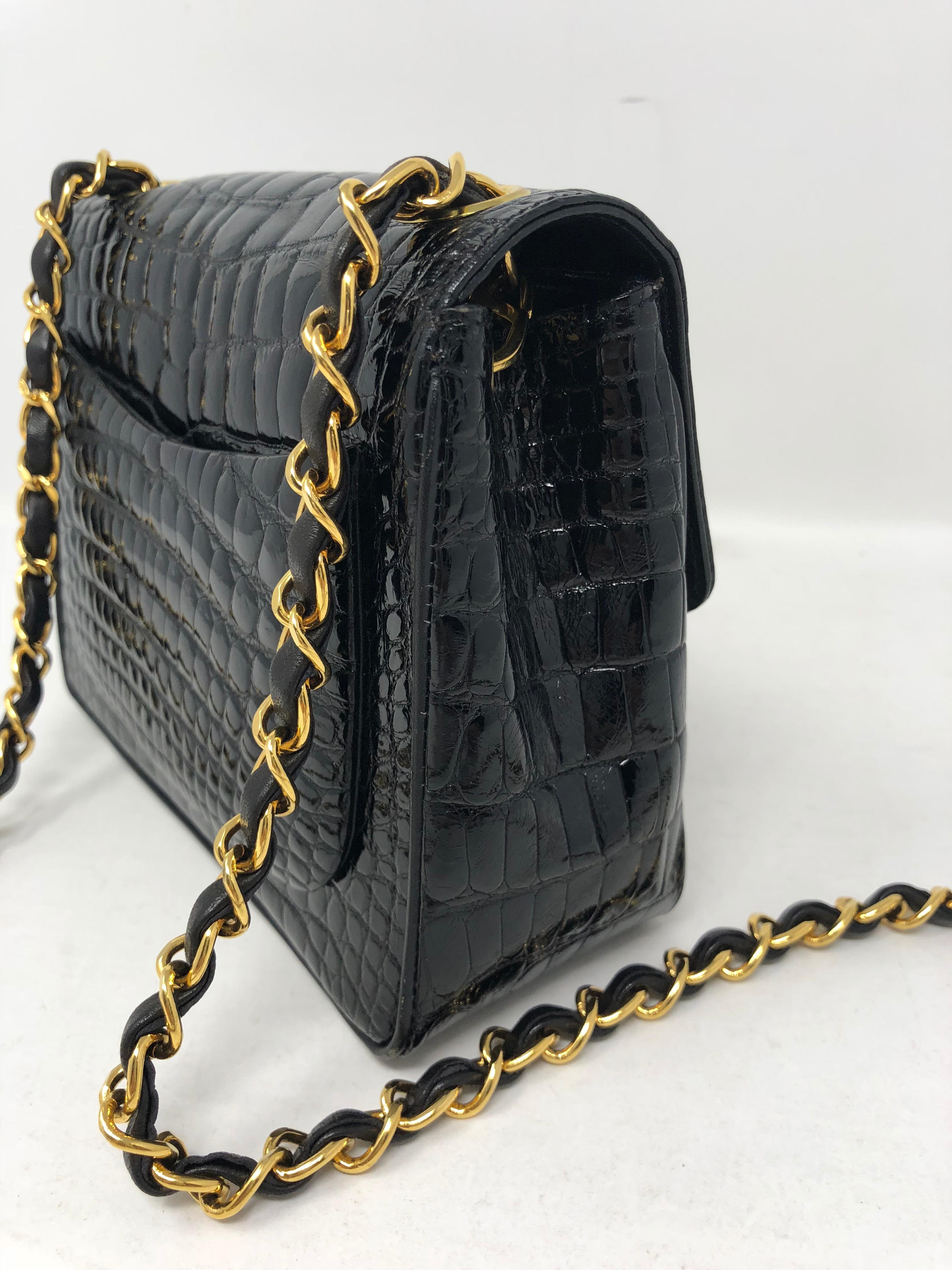 Chanel Schwarz Krokodil Vintage Mini Tasche 3