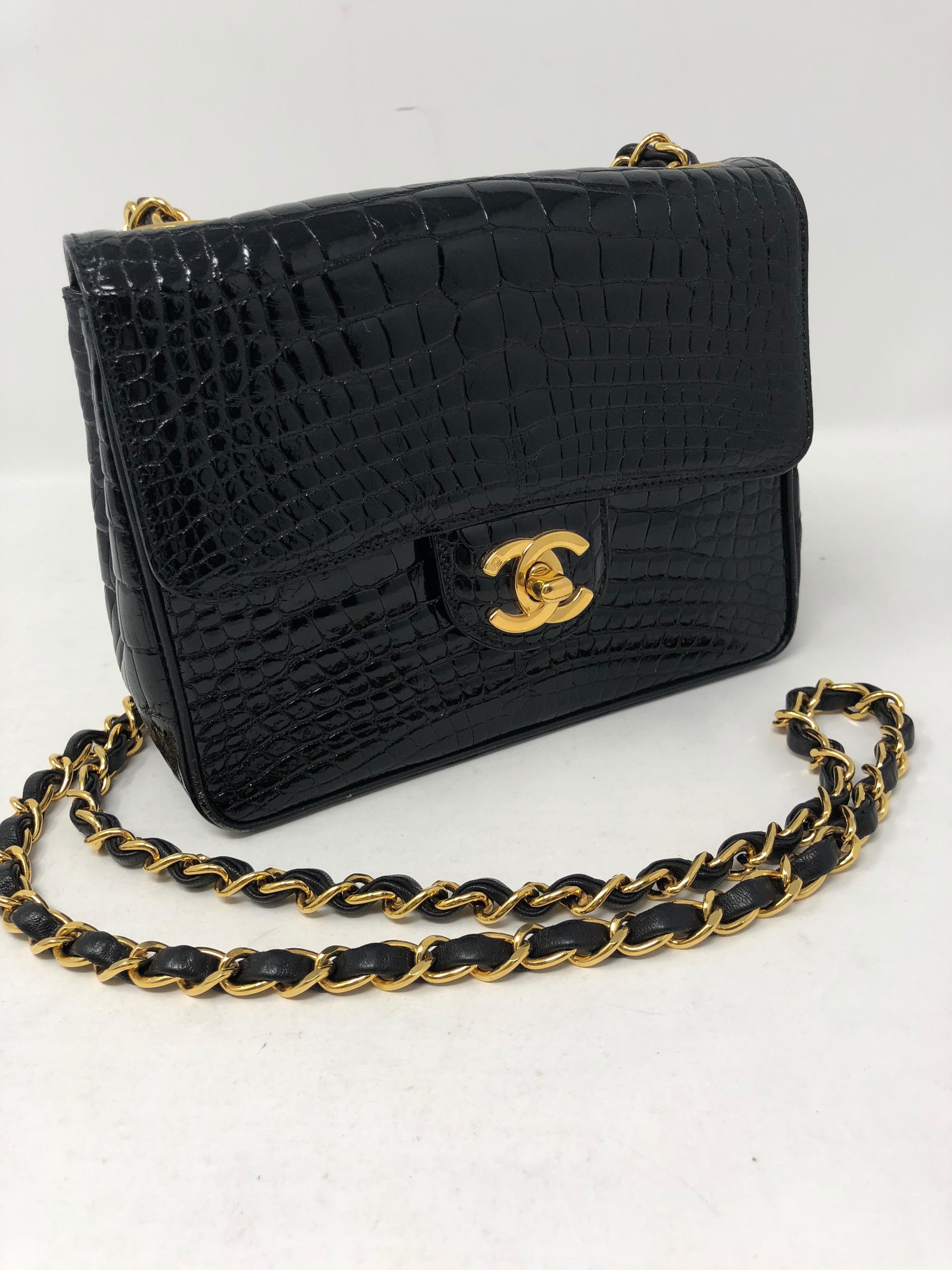 Chanel Schwarz Krokodil Vintage Mini Tasche 4