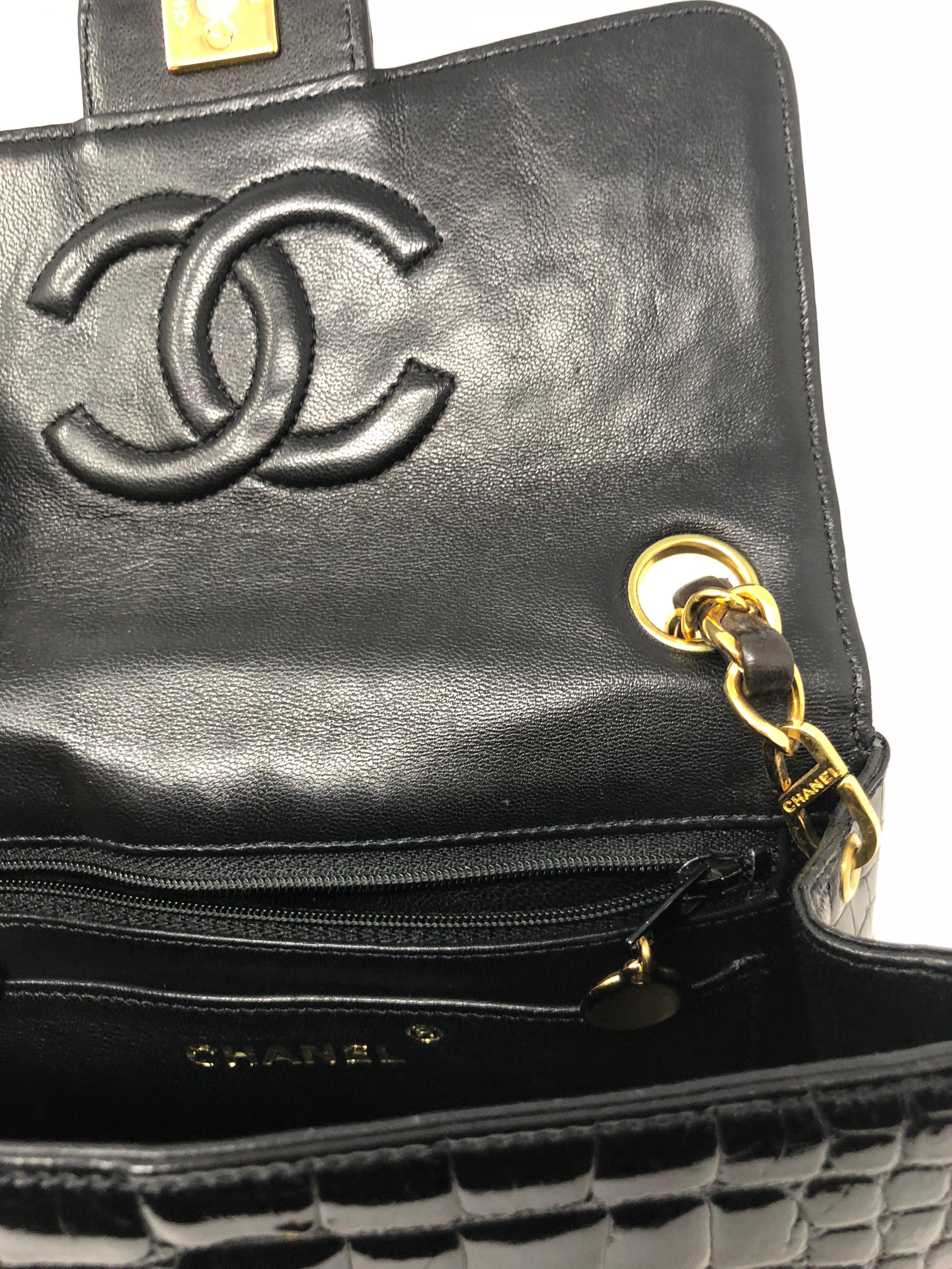Chanel Schwarz Krokodil Vintage Mini Tasche 13
