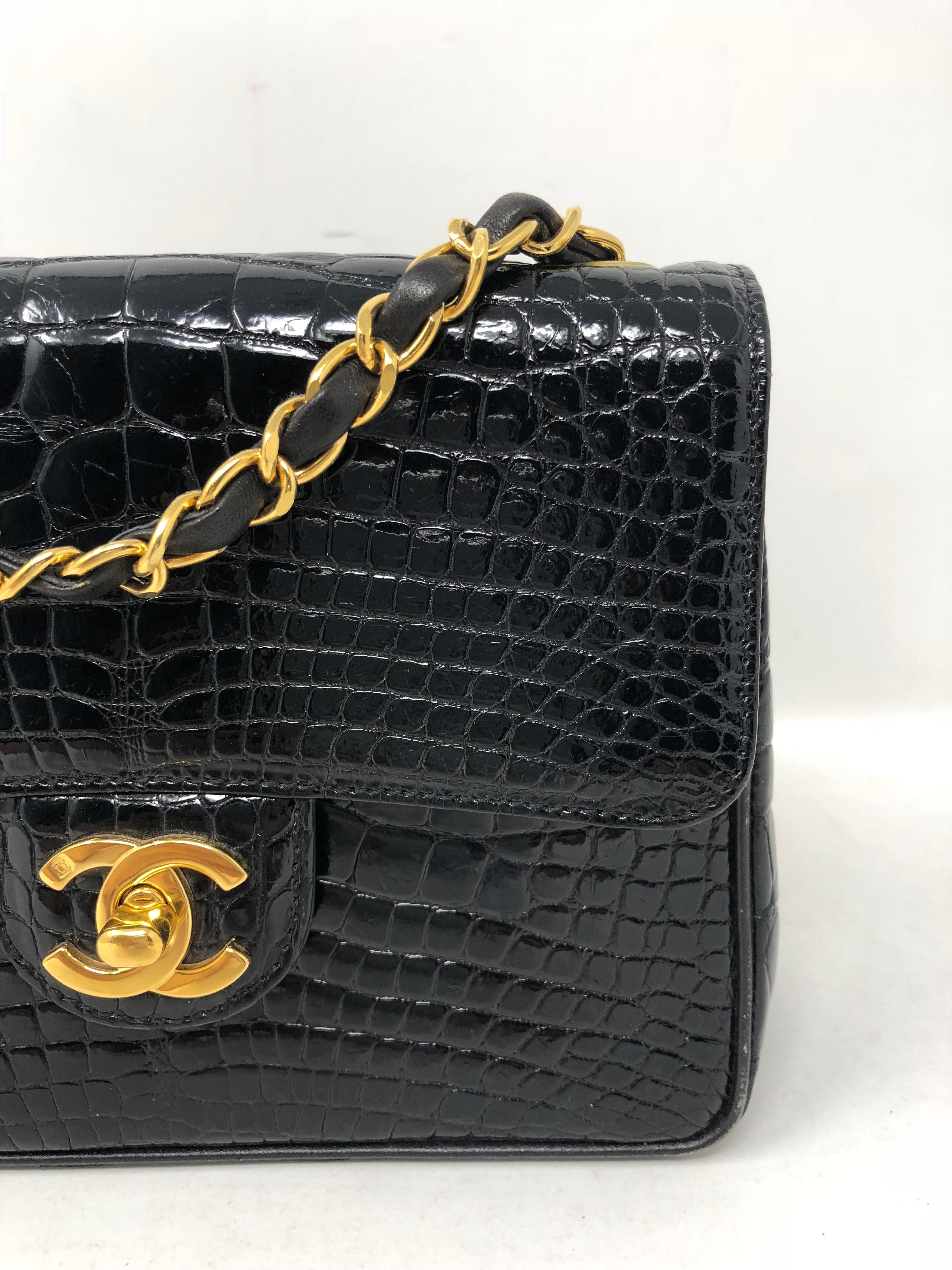Chanel Schwarz Krokodil Vintage Mini Tasche 8