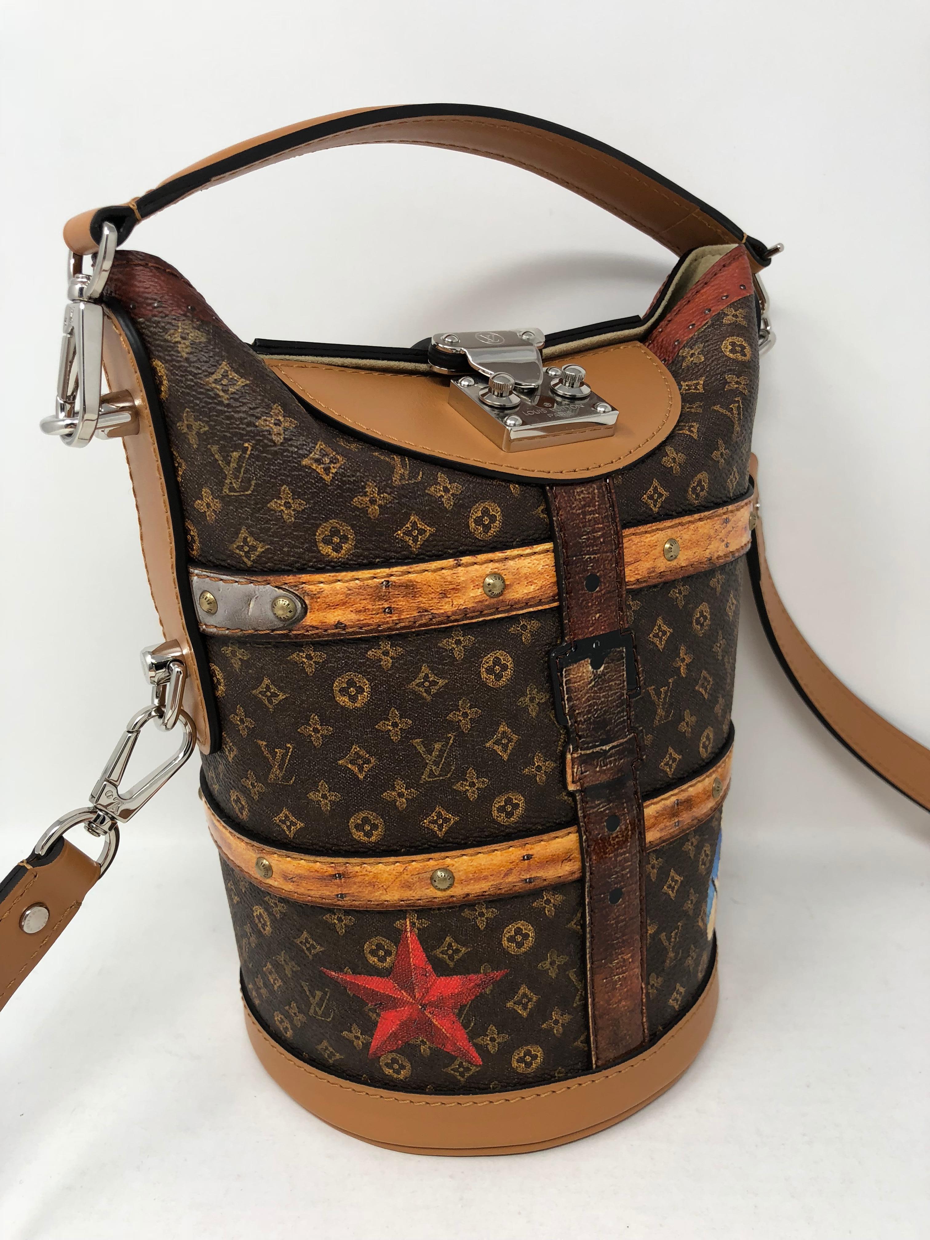 Louis Vuitton The Duffle Time Trunk Bag from Fall-Winter 2018 collection. Runway piece that is limited and sold out. The look was created to have a vintage appeal to the House's Trunk making roots. A painterly look throughout the piece and antiqued