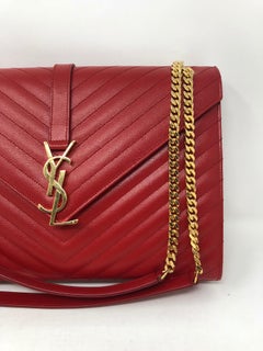 YSL Red Leather Large Matelasse Chain Shoulder Bag