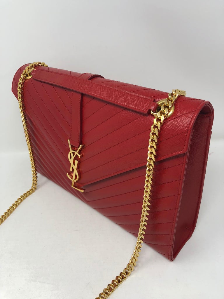 Saint Laurent Red Matelasse Leather Large Monogram Envelope Shoulder Bag