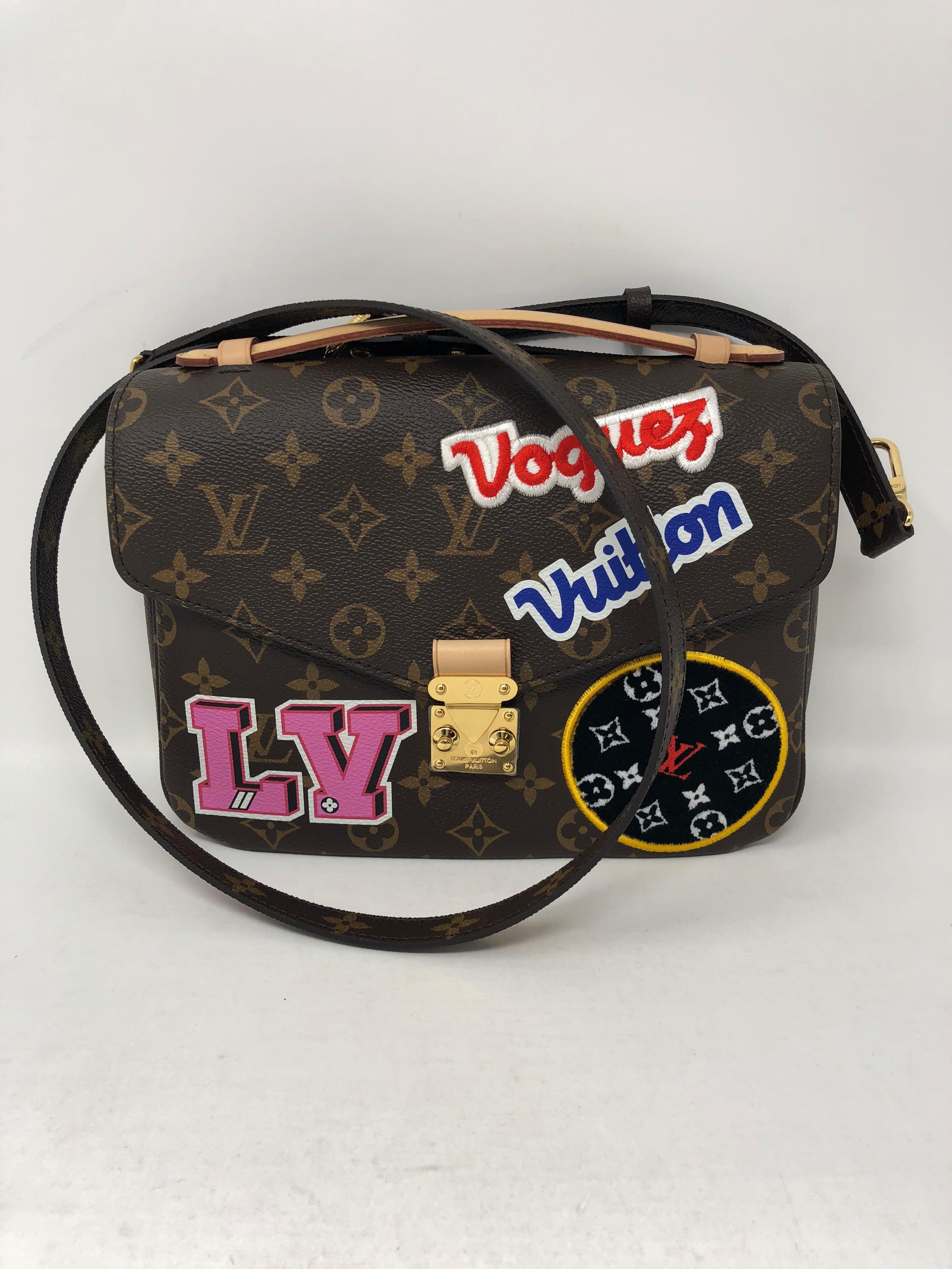 Louis Vuitton Pochette Metis Monogram Travel Patches in brown monogram. Limited Edition and sold out at LV. Brand new and never used. Great style crossbody or shoulder bag. Hard to find Metis style from LV. Cool patches sewn in and embroidered on