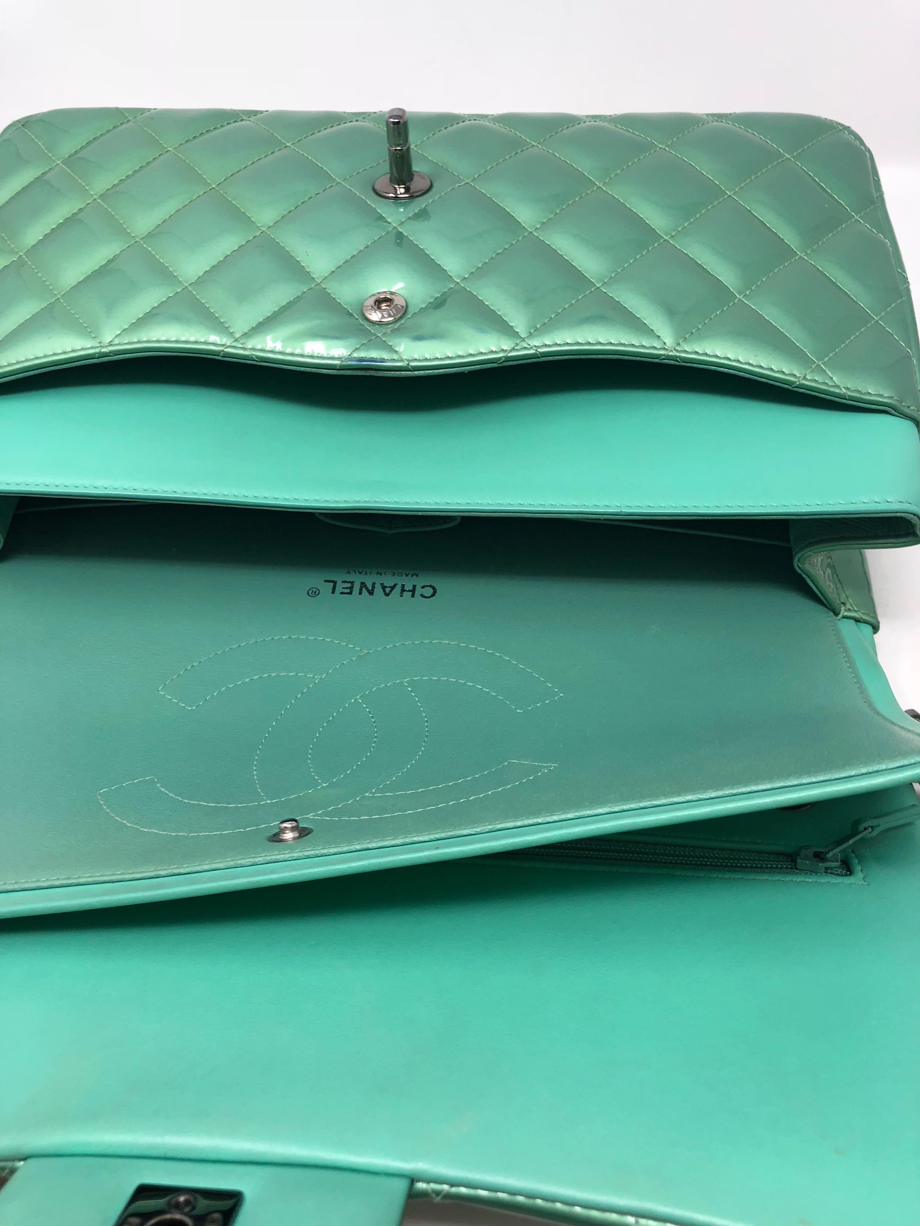 Chanel Green Menthe Patent Jumbo double flap bag 10