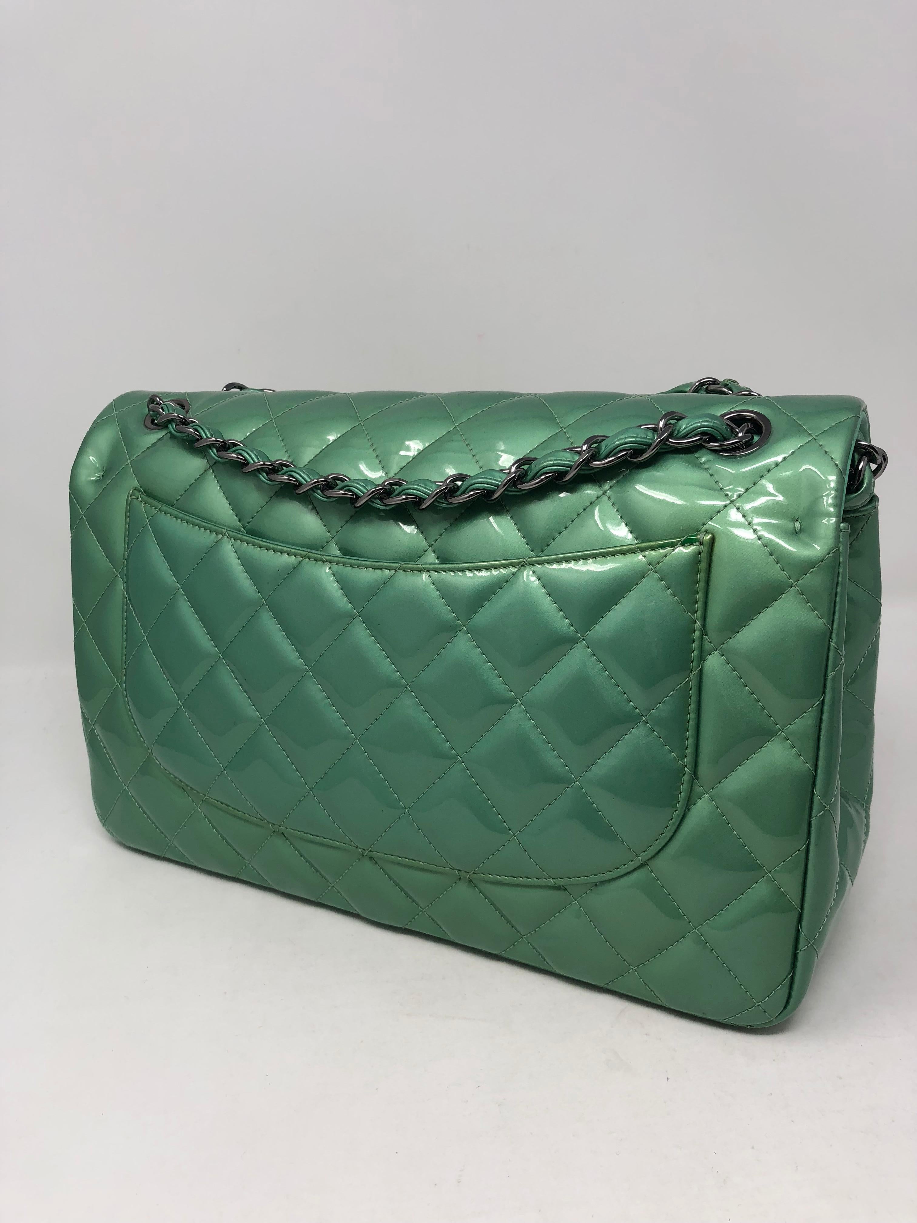 Chanel Green Menthe Patent Jumbo double flap bag 2