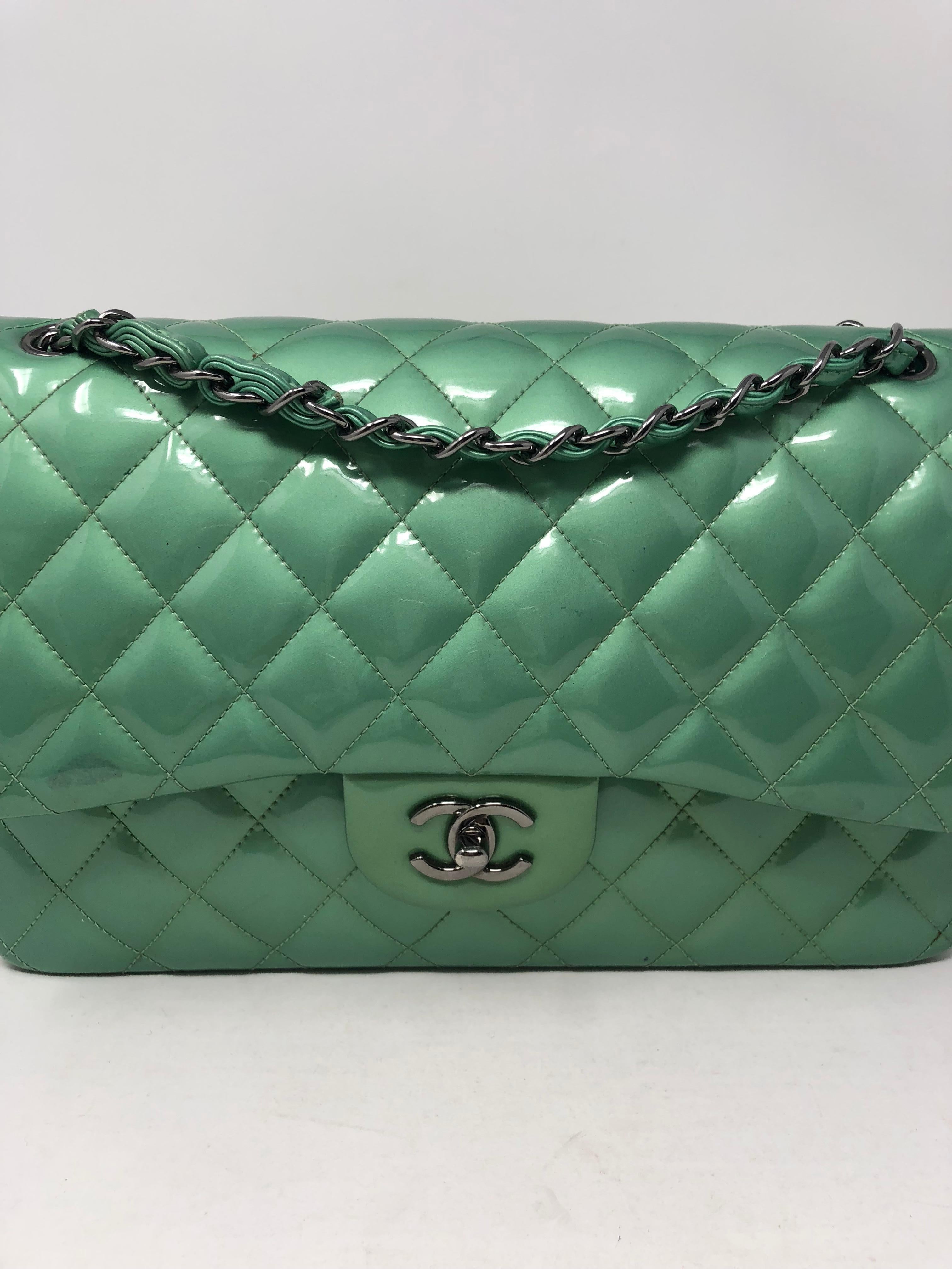 Women's or Men's Chanel Green Menthe Patent Jumbo double flap bag