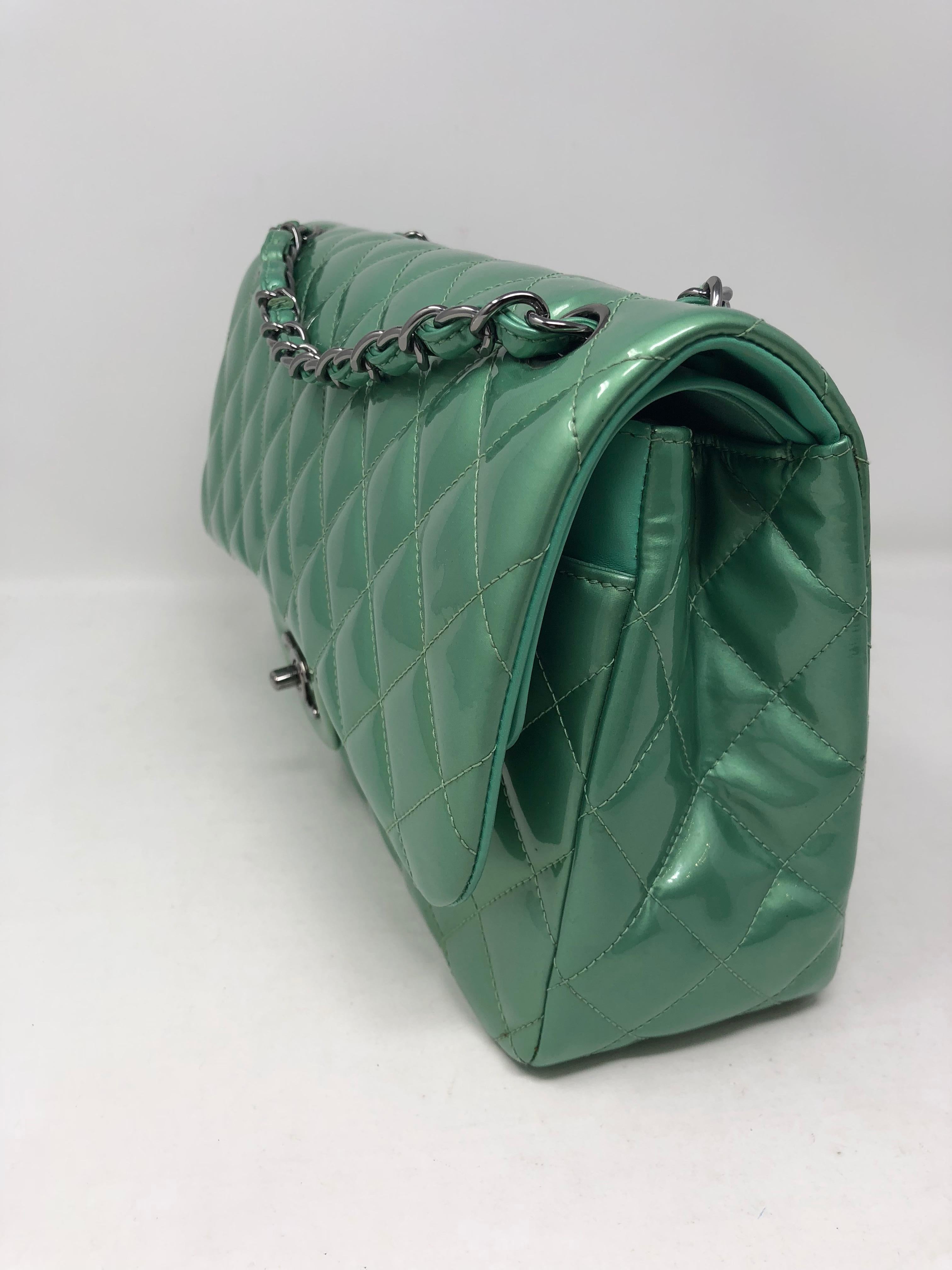 Chanel Green Menthe Patent Jumbo double flap bag 6