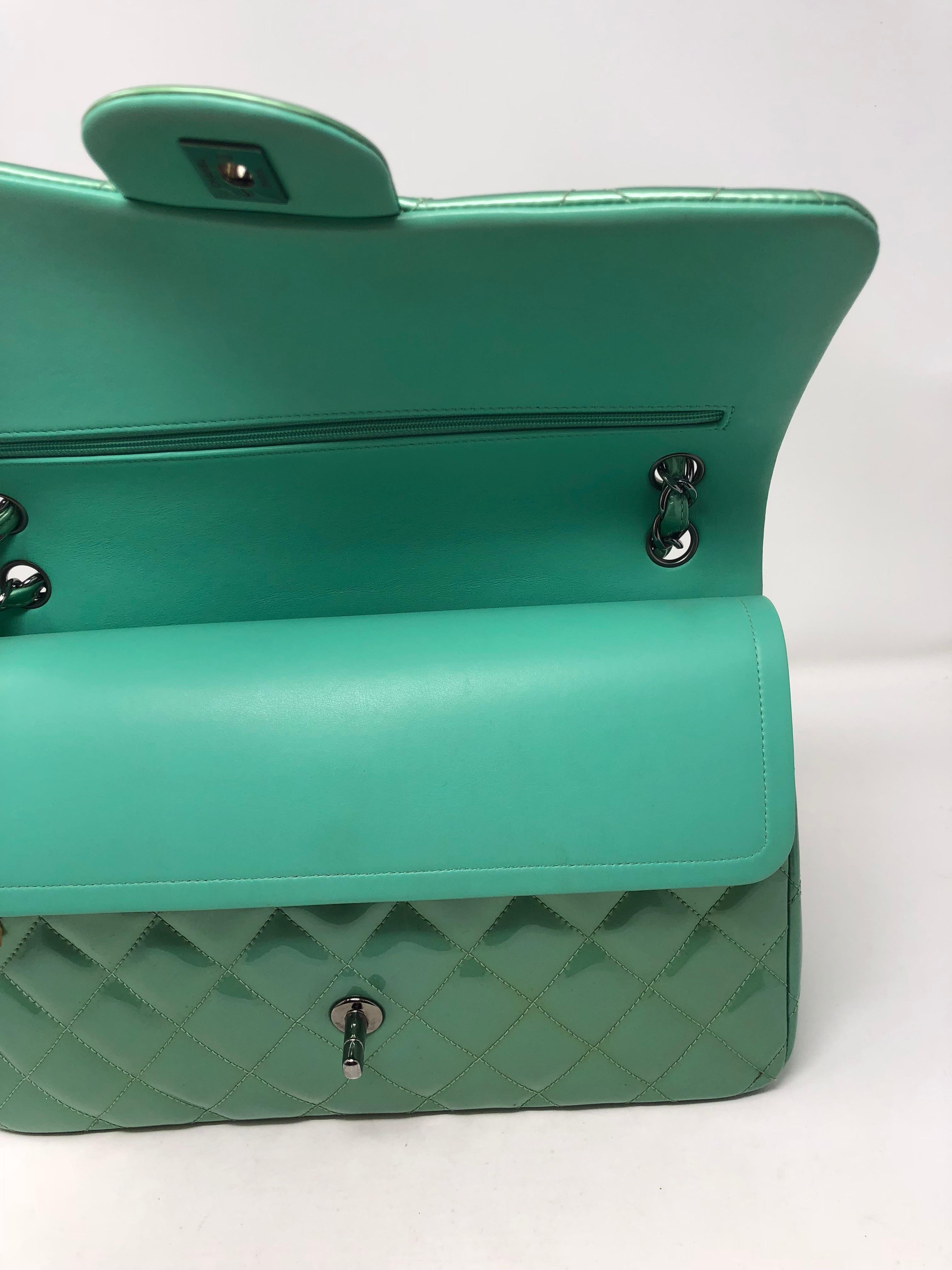 Chanel Green Menthe Patent Jumbo double flap bag 7