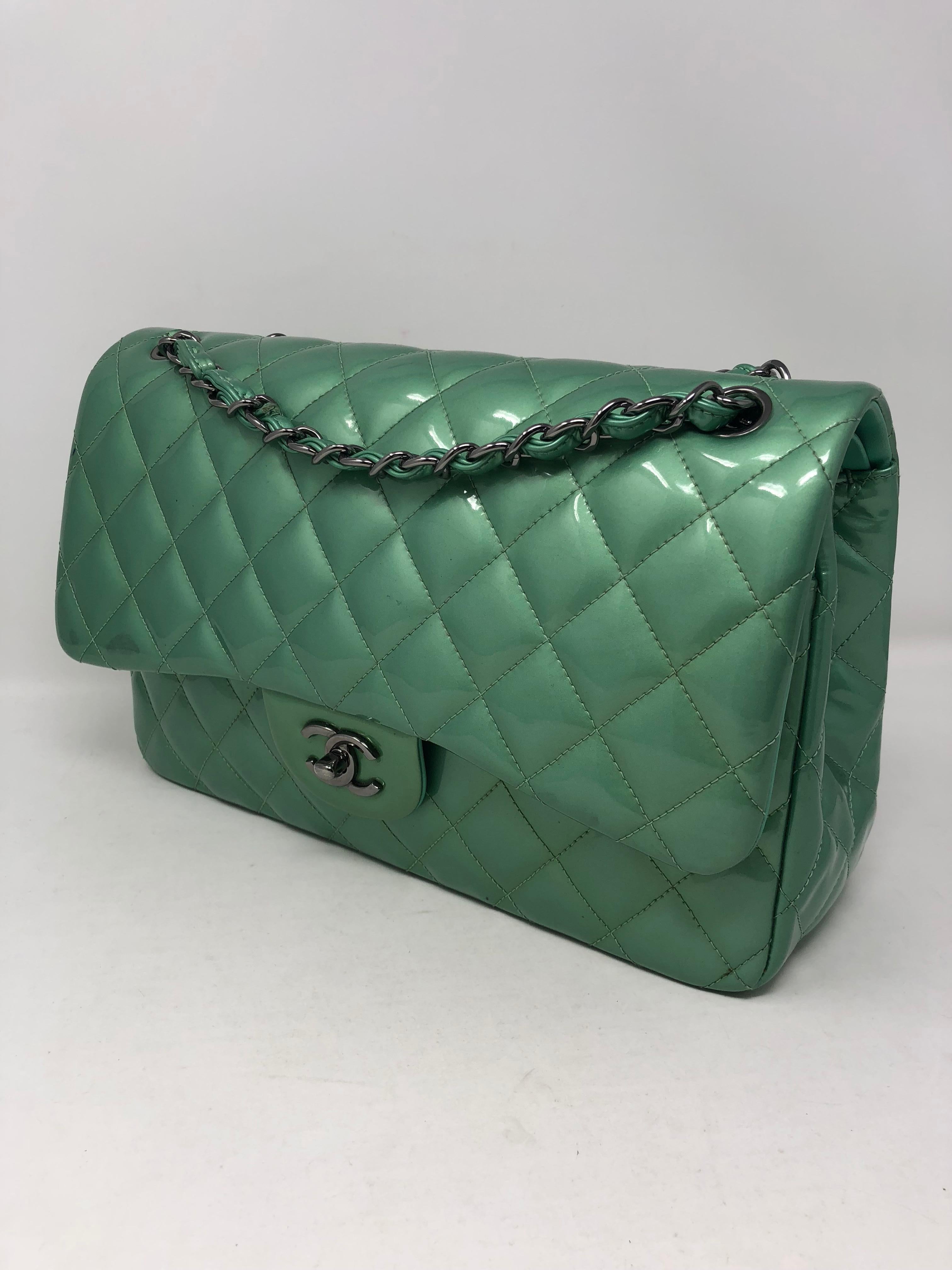 Chanel Green Menthe Patent Jumbo double flap bag 5