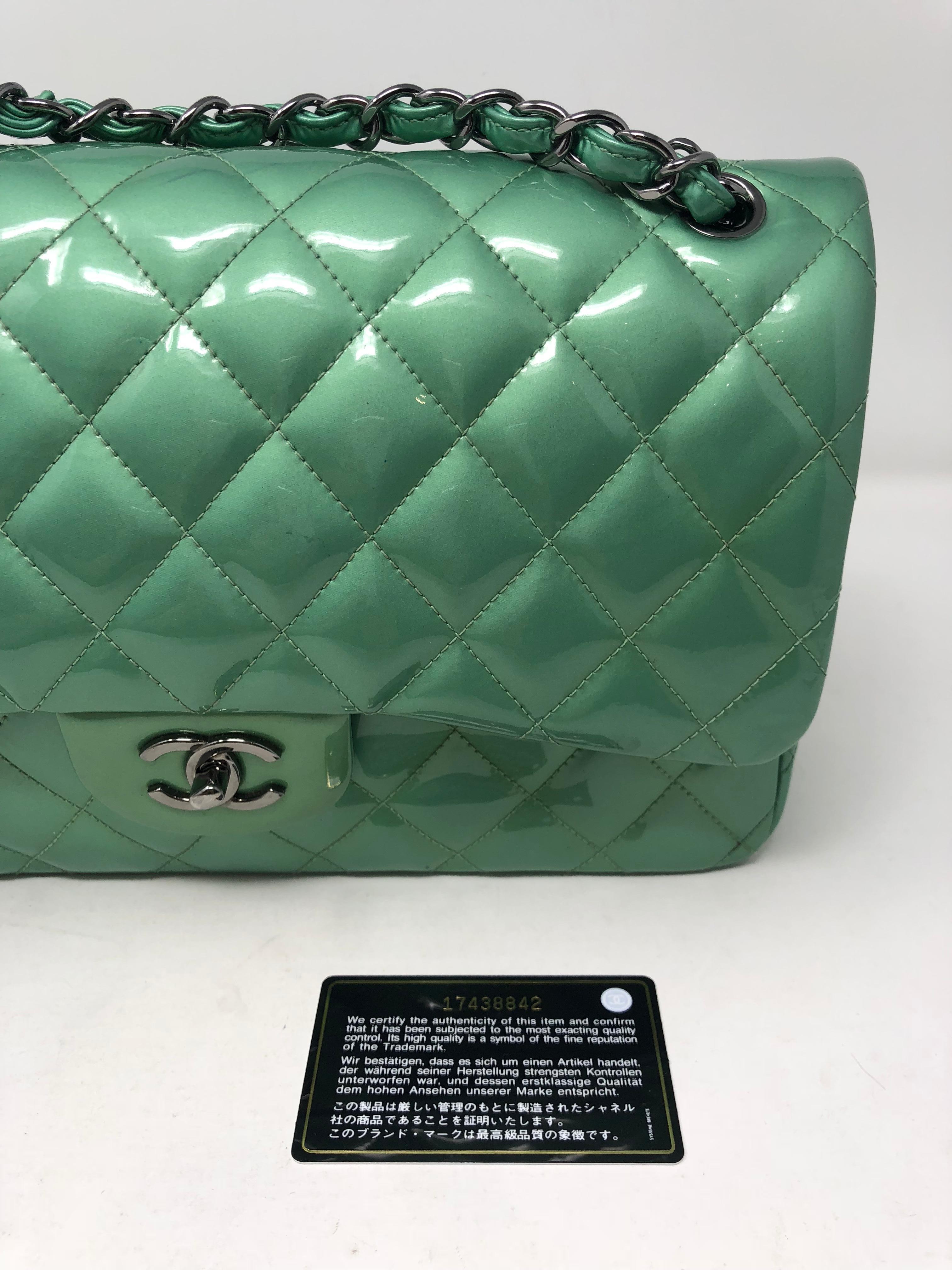 Chanel Green Menthe Patent Jumbo double flap bag 9