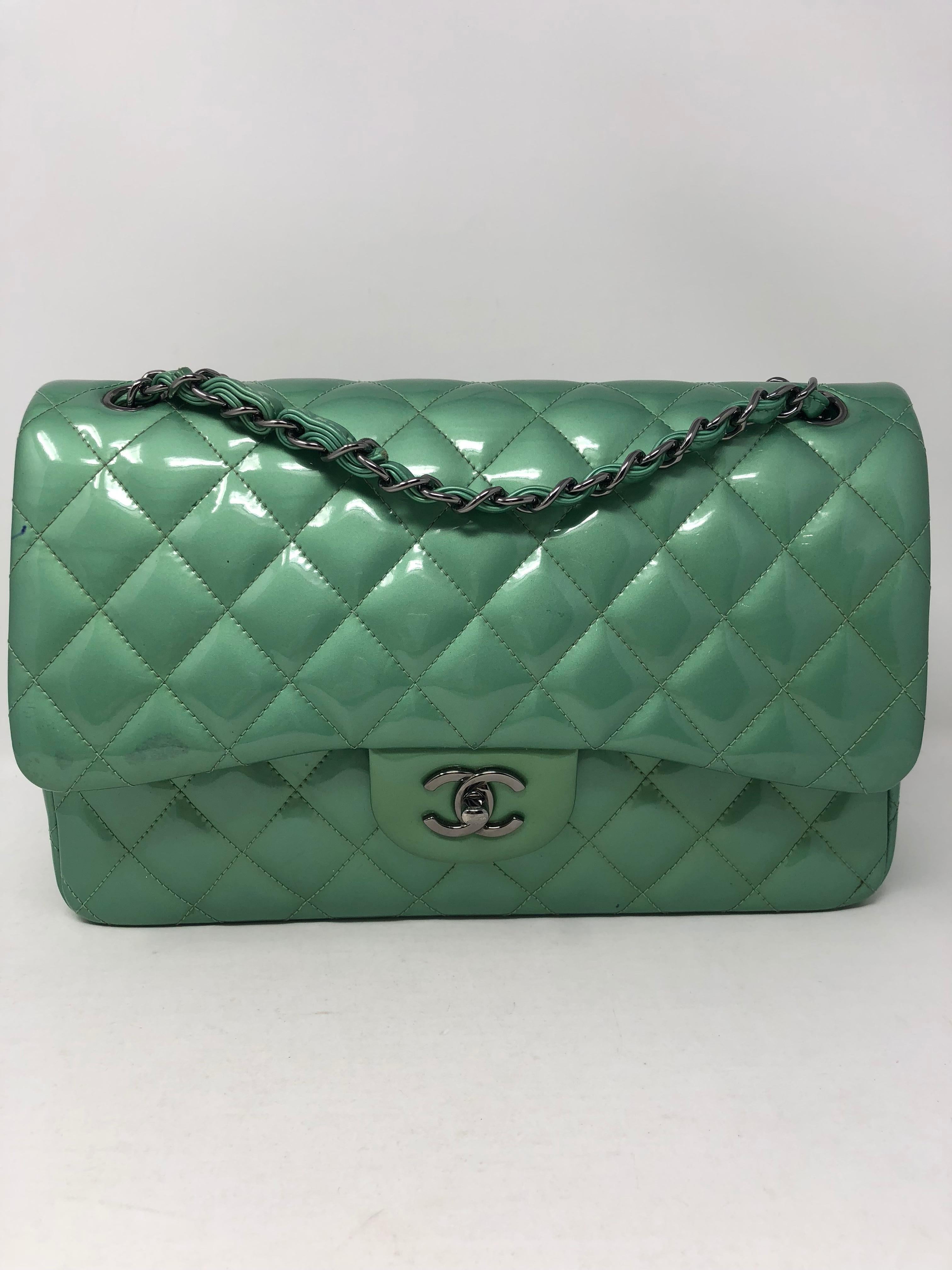 Chanel Green Menthe Patent Jumbo double flap bag 11